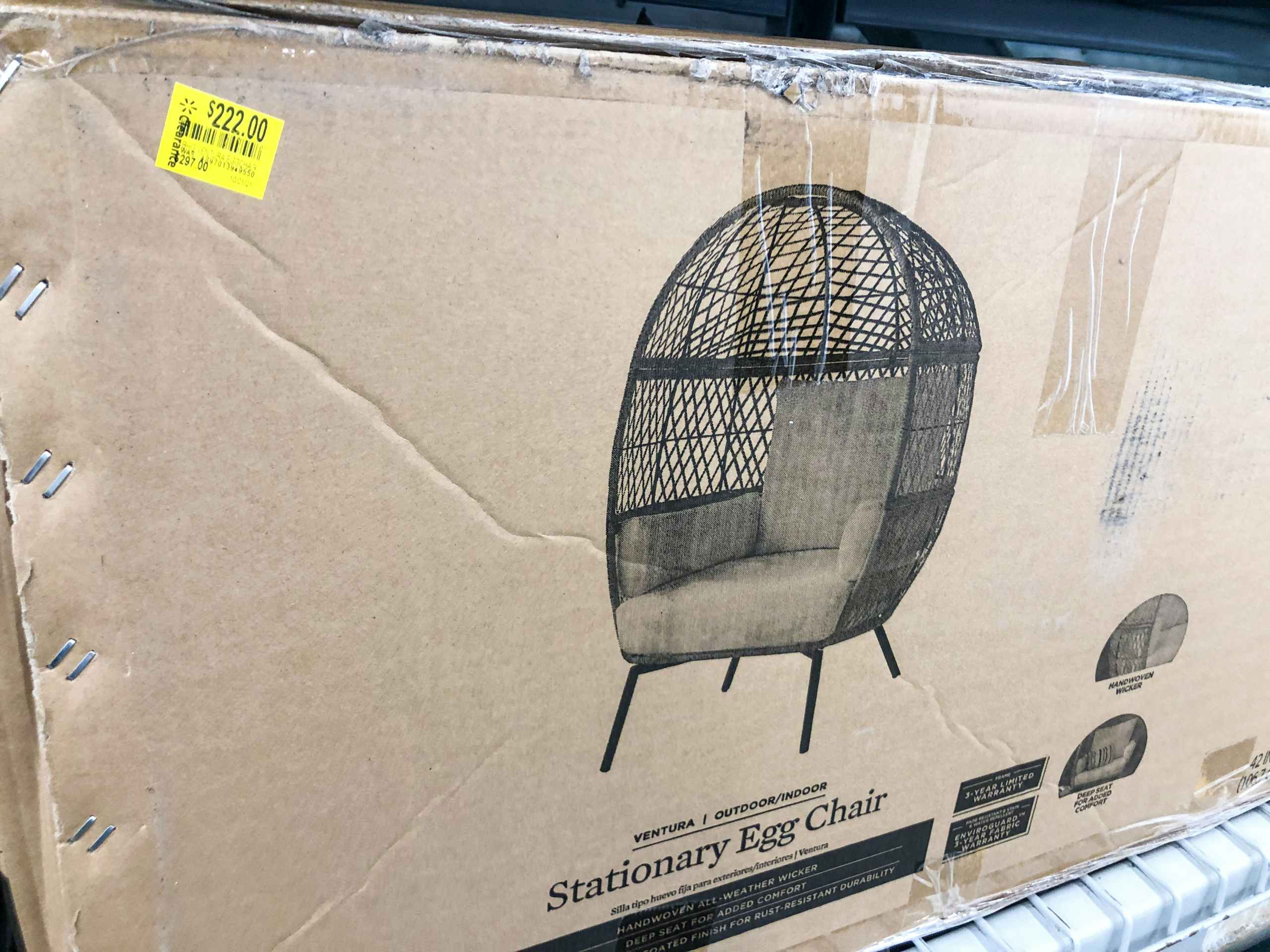 egg chair on clearance on Walmart store shelf