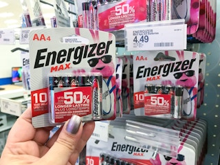 hand holding a pack of energizer max batteries at target