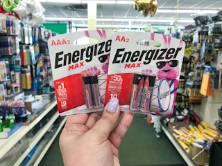 hand holding energizer max batteries at dollar tree