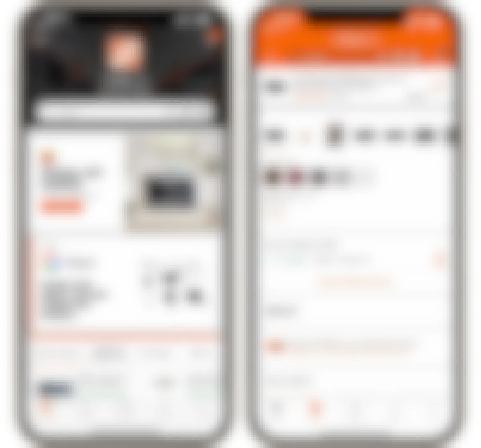 A graphic of two cell phones showing the Home Depot app and where it shows a product's location in a store.