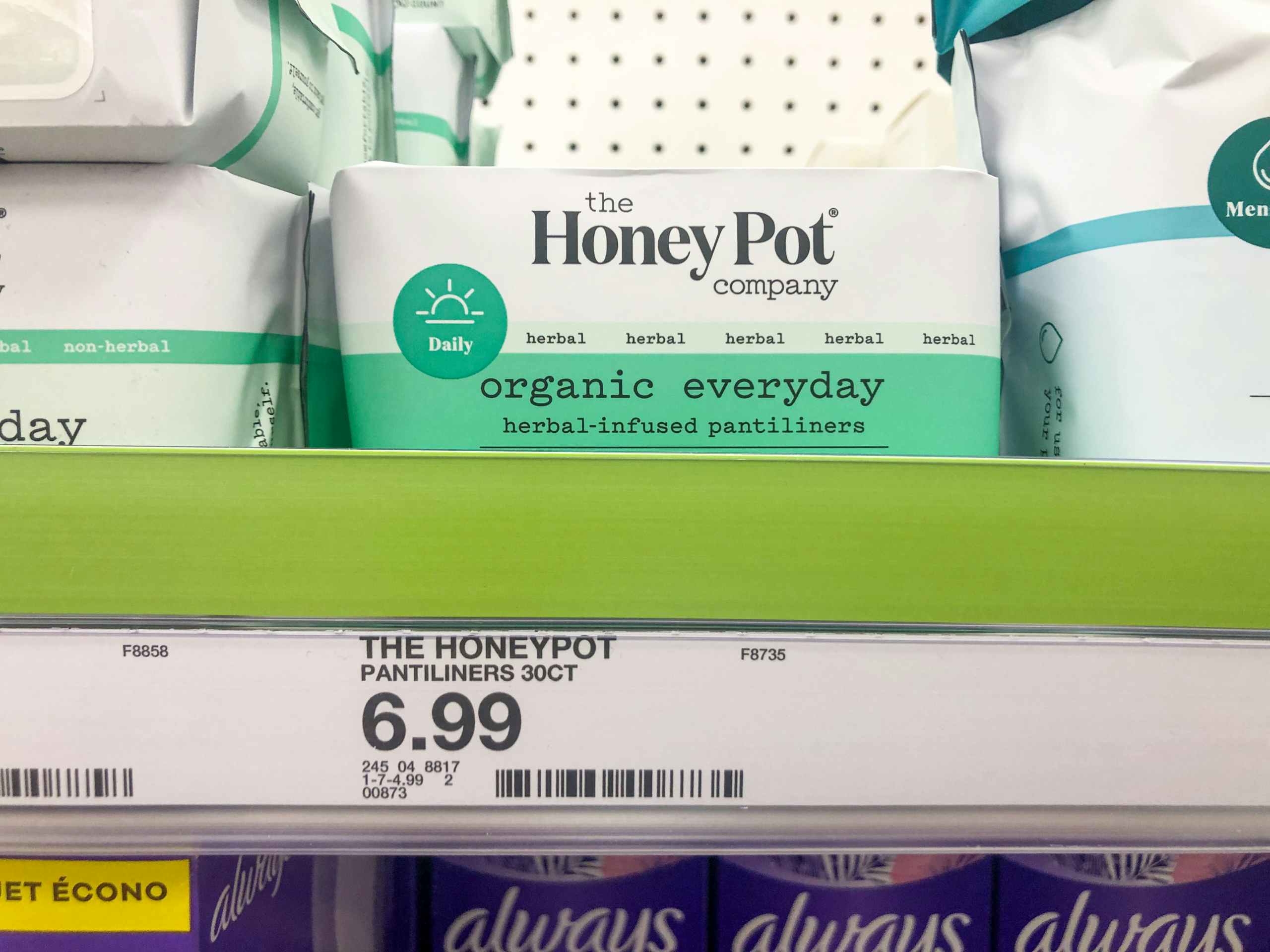 Honey Pot liners on Target store shelf