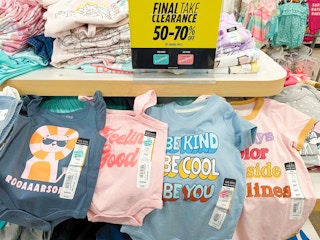 clearance baby bodysuits display