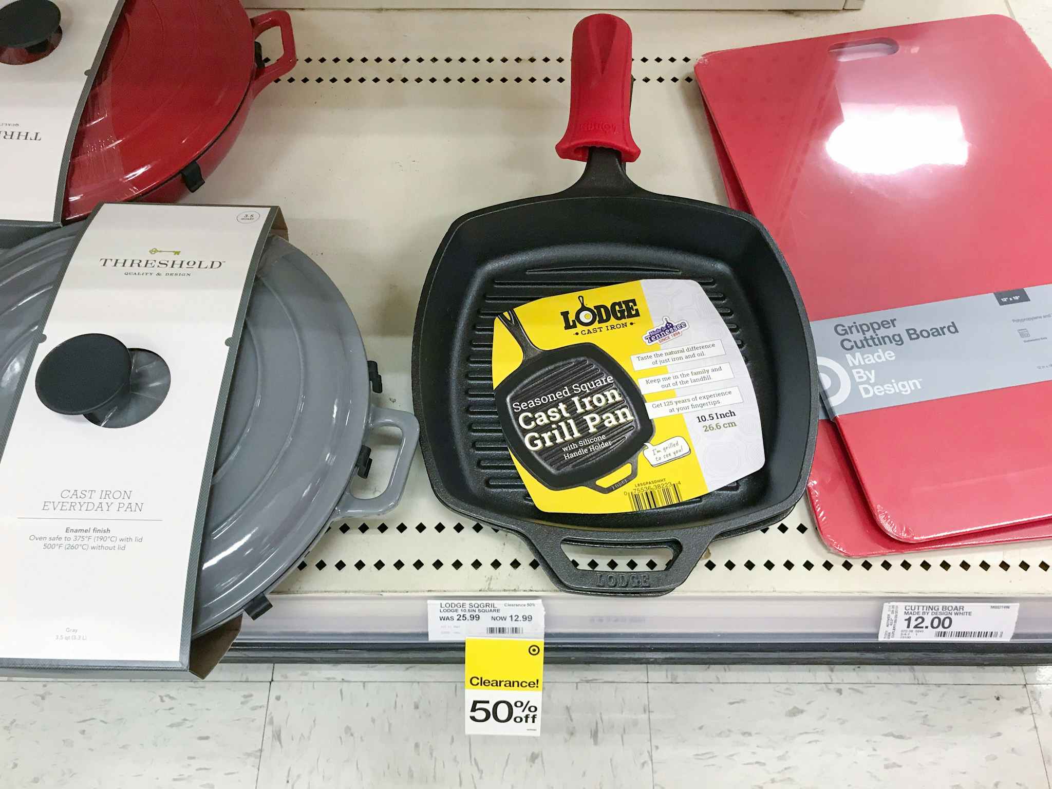 lodge cast iron grill pan on a target shelf