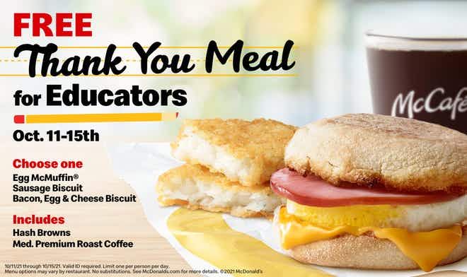 McDonalds Thank You Meal for Educators