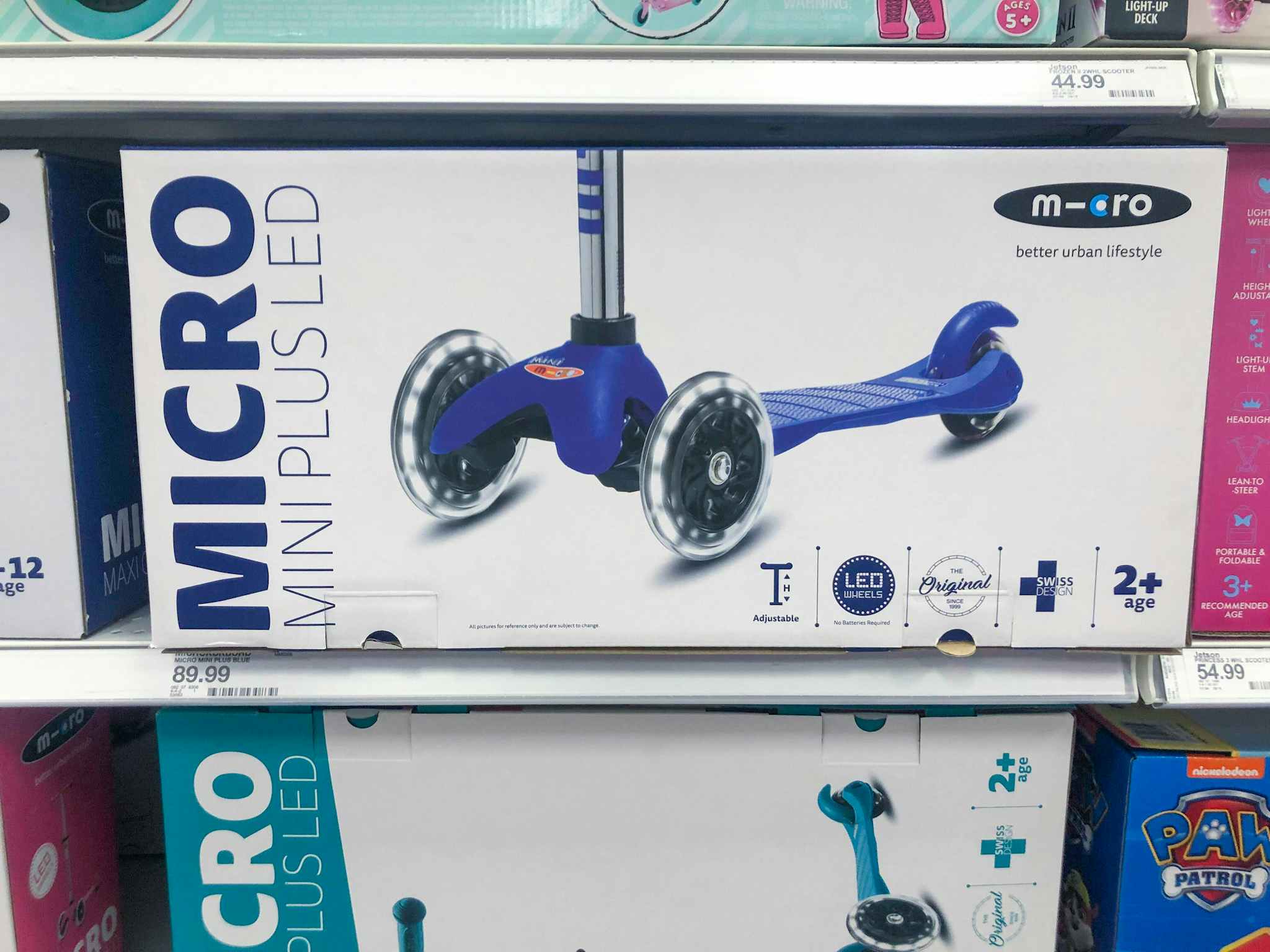 micro kickboar mini plus led scooter on a target shelf