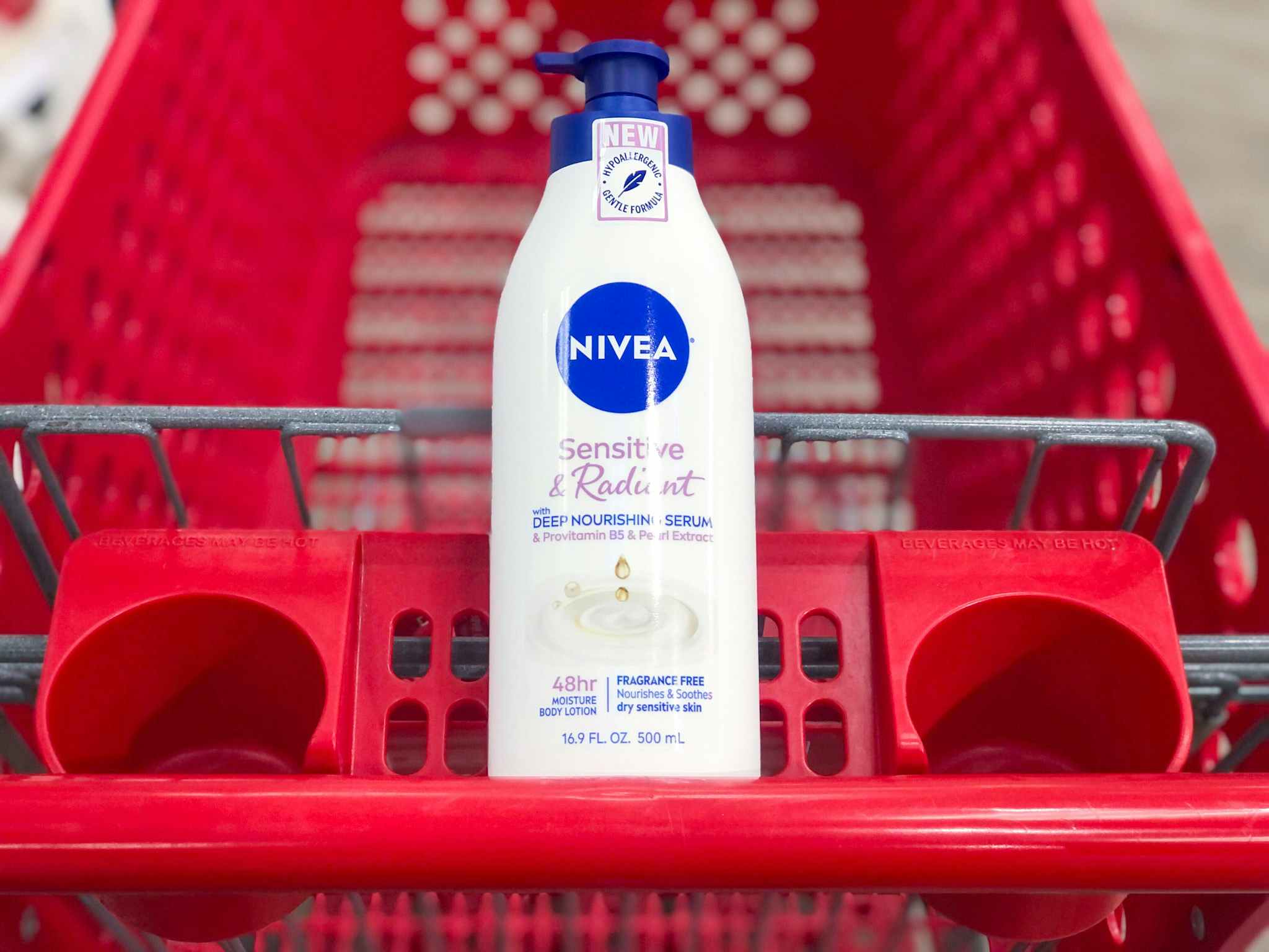 nivea sensitive and radiant lotion on a target cart