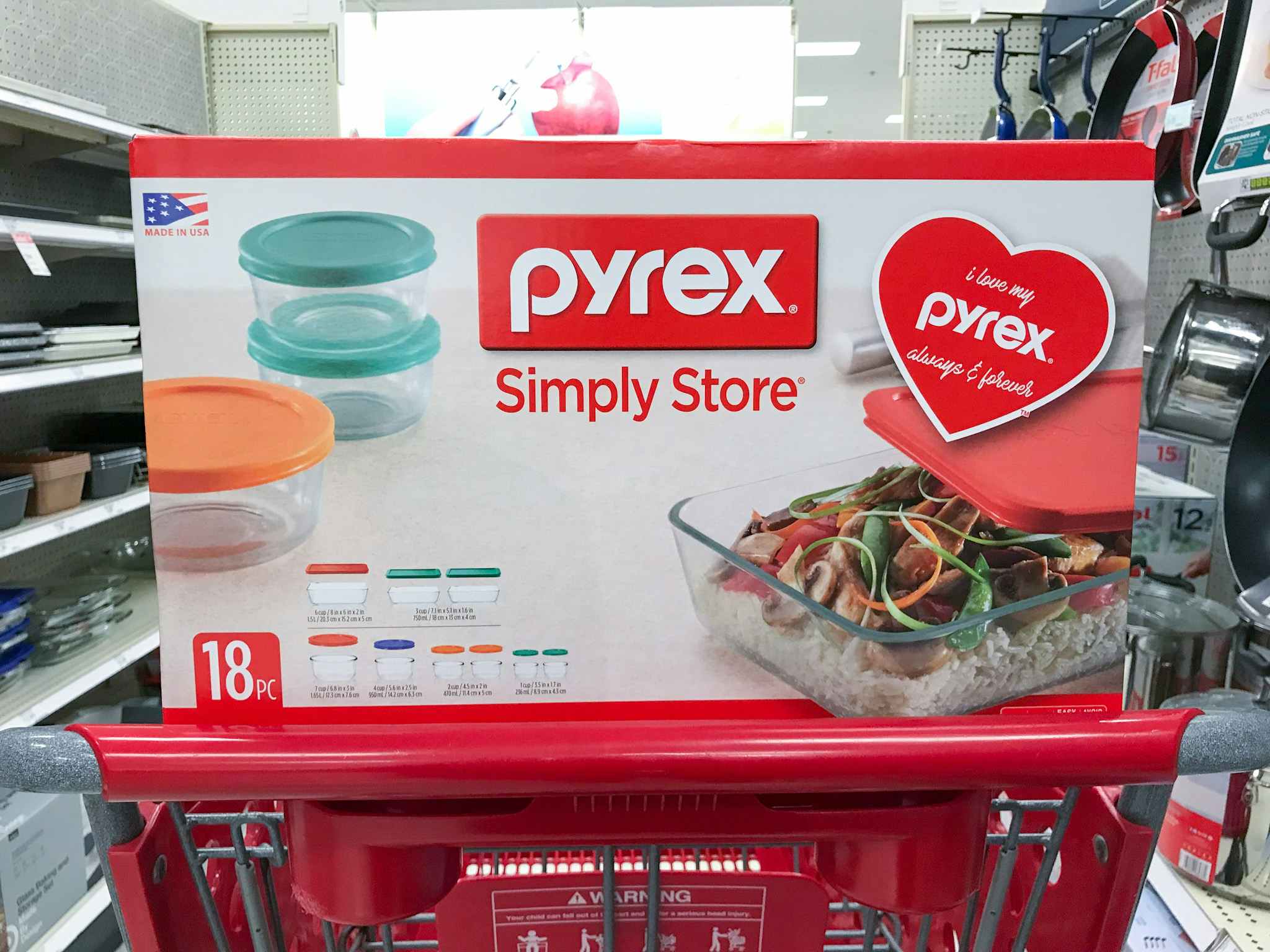 pyrex 18-piece storage set on a target cart