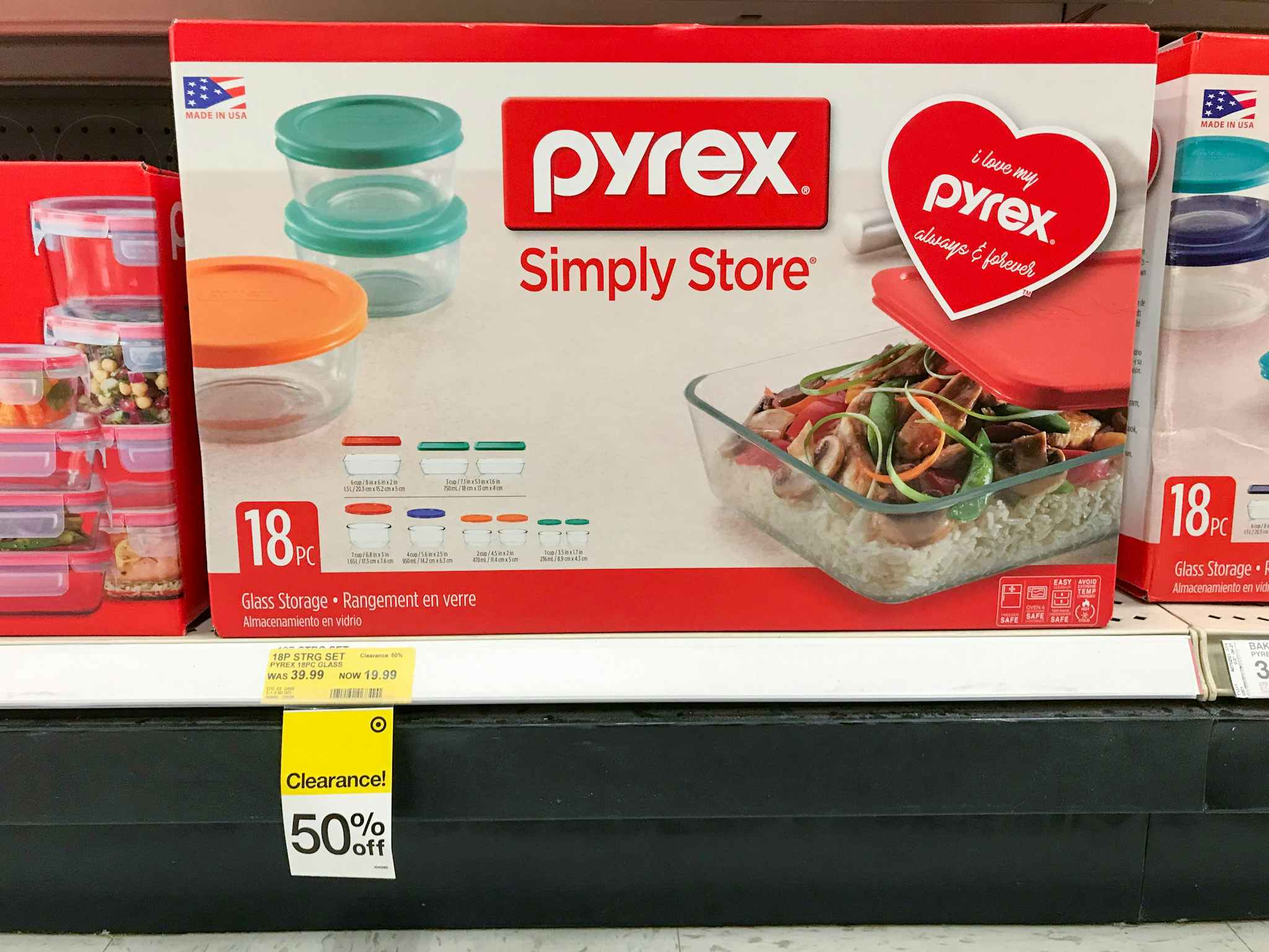 pyrex 18-piece storage set on a target shelf