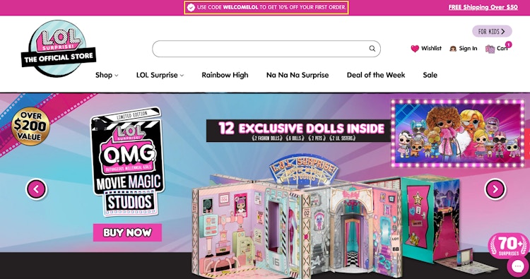 LOL Surprise site with 10% off first order circled