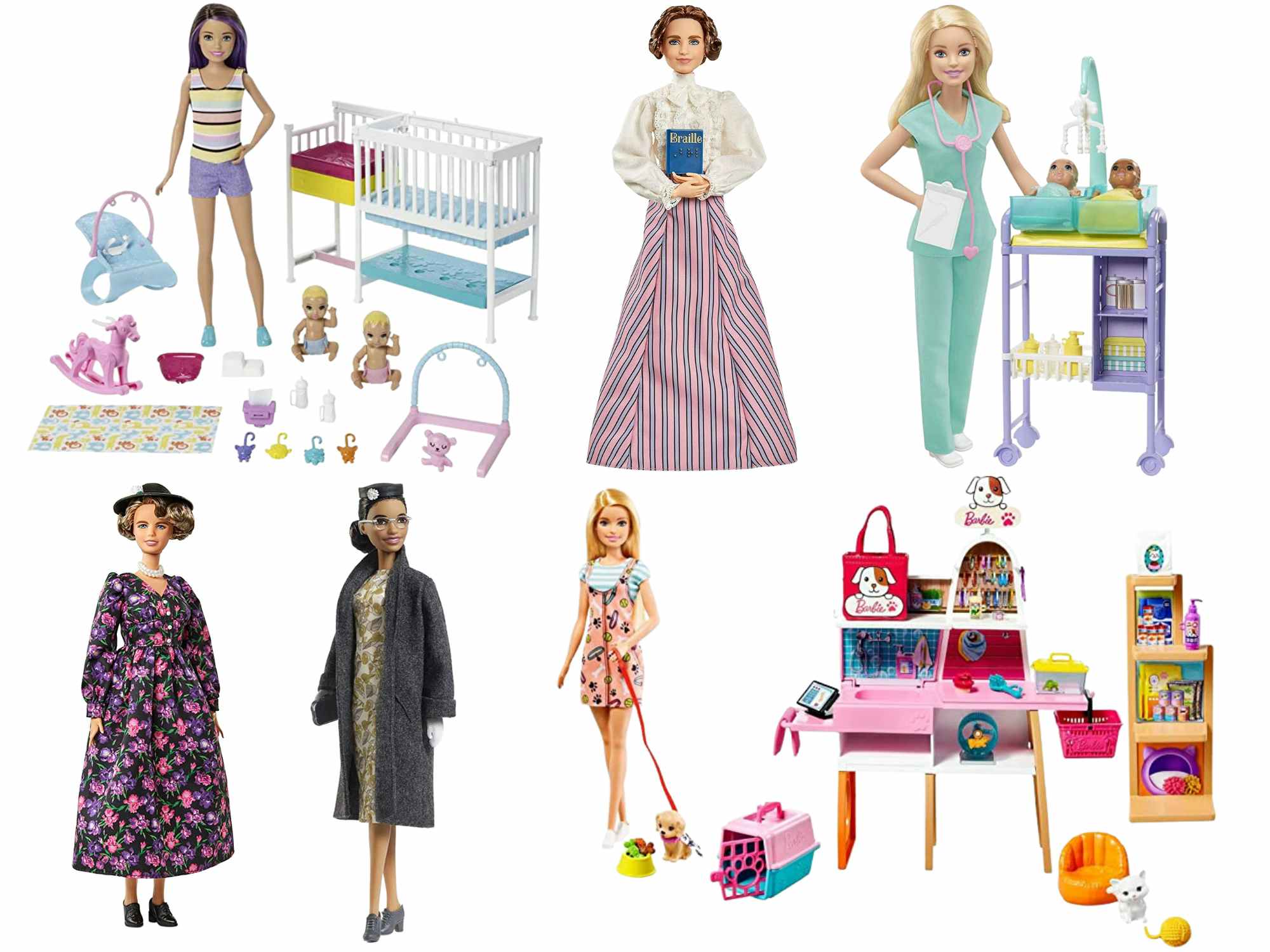 photo collage of various versions of barbies