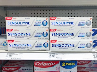 sensodyne repair & protect toothpaste on a target shelf