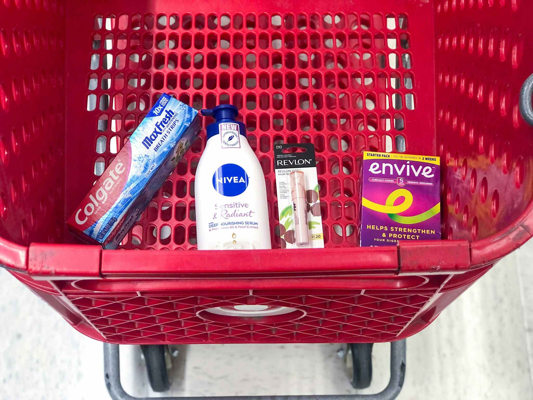 nivea revlon colgate and envive in a target cart