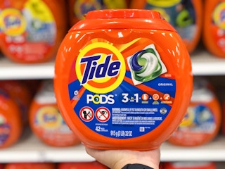 hand holding tide pods at target