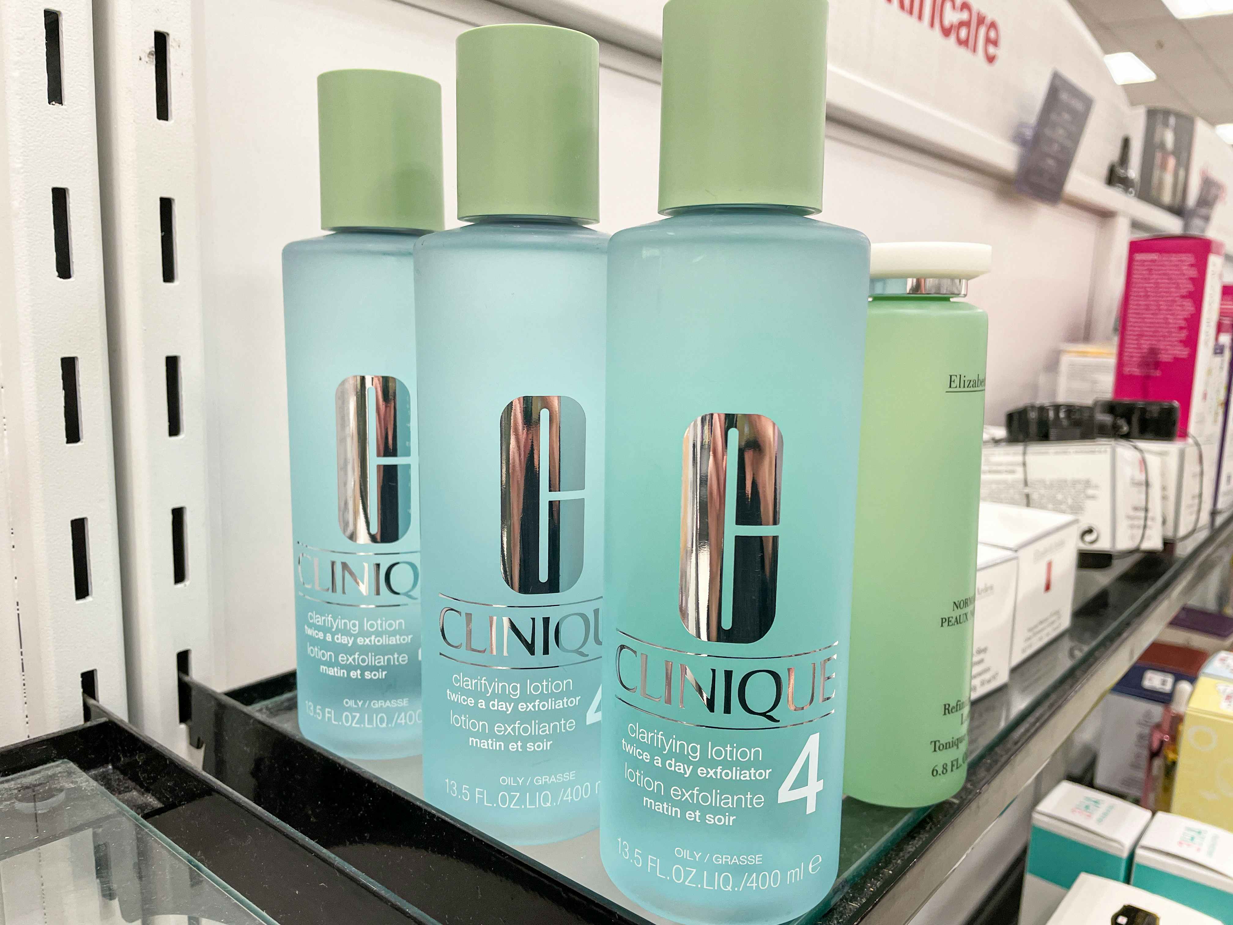 Clinique lotion on a shelf at TJMaxx