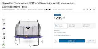 A screenshot of a Skywalker Trampoline product page on Sam's Club's website.