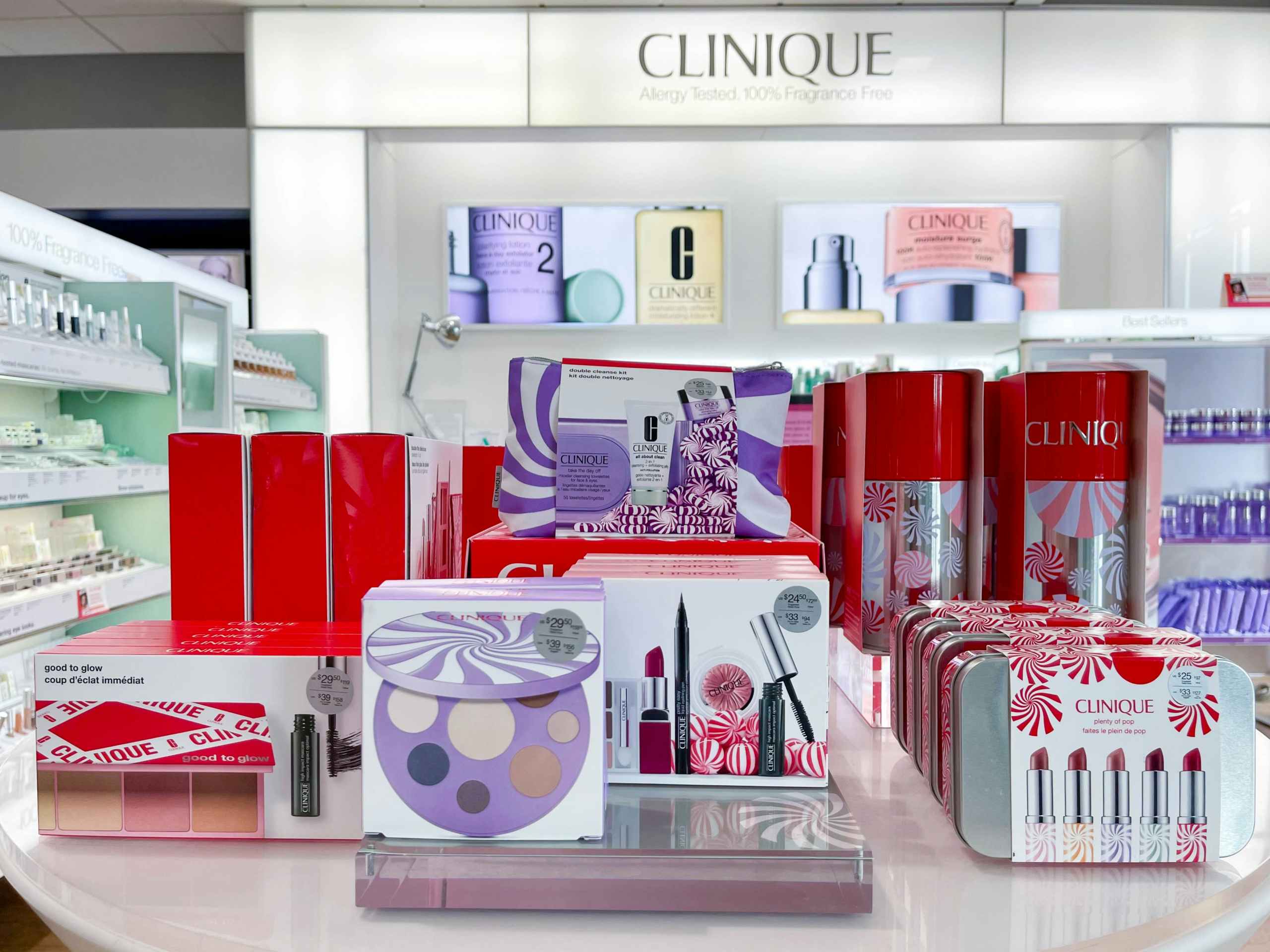 clinique holiday kits dispaly