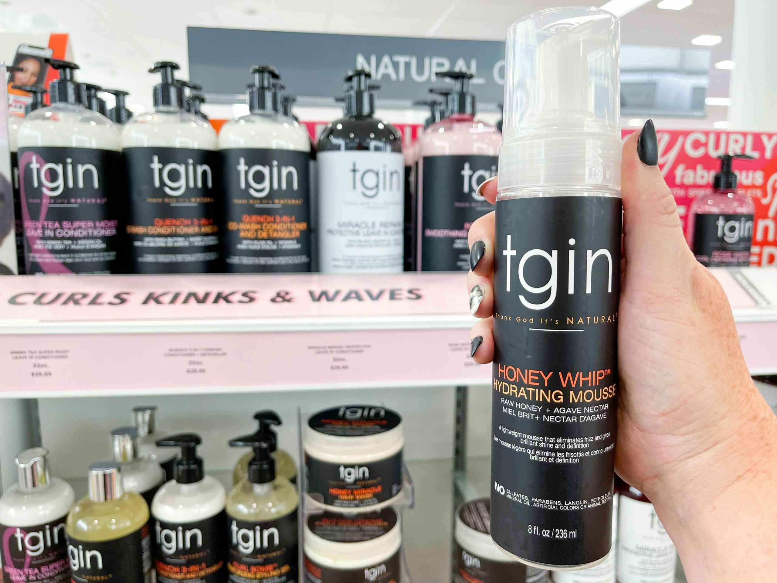 tgin hair products being held