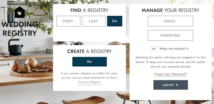 West Elm registry page