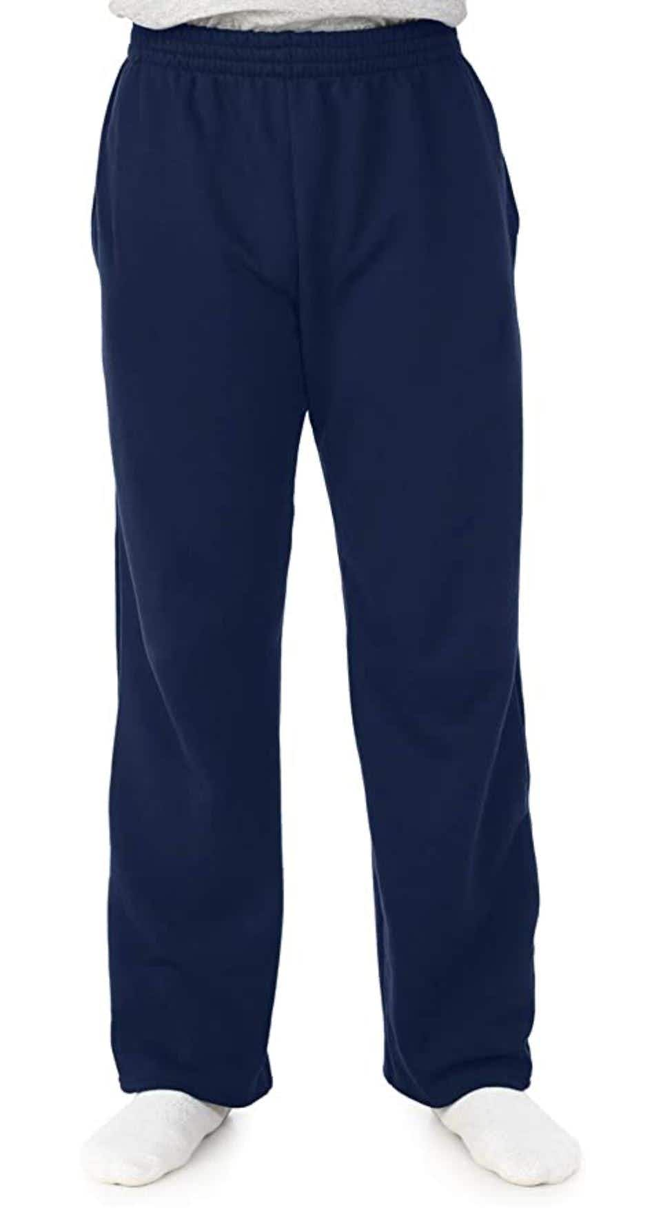 Blue Fruit of the Loom sweatpants.