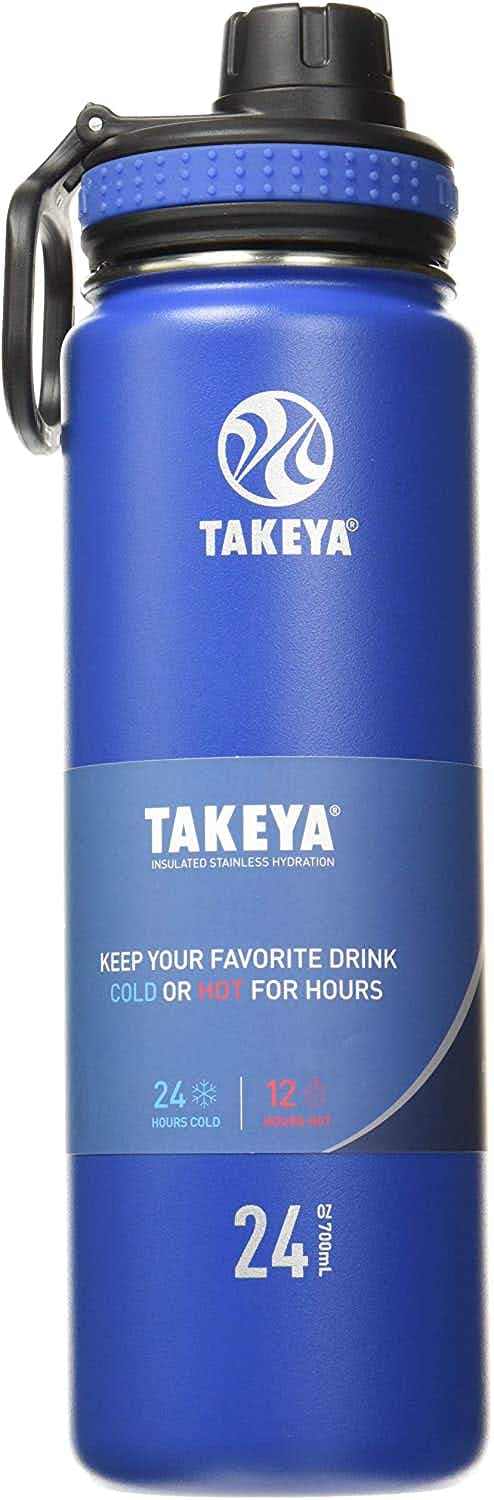 A blue water bottle.