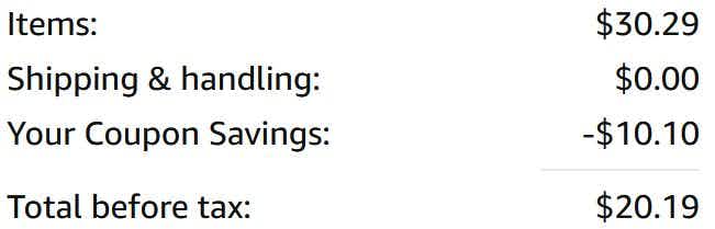 An Amazon order summary ending in $20.19.