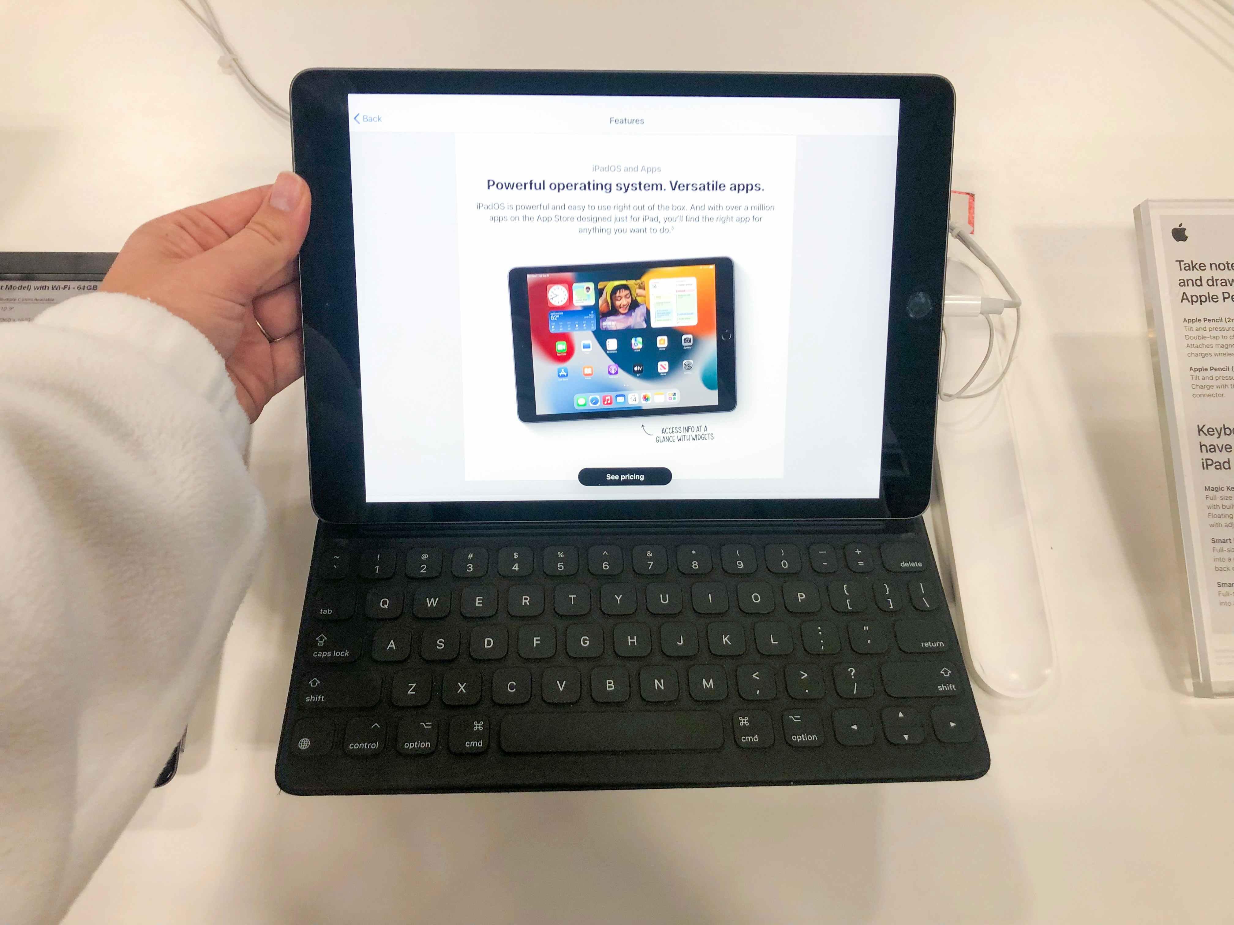 hand holding up iPad on display at Best Buy