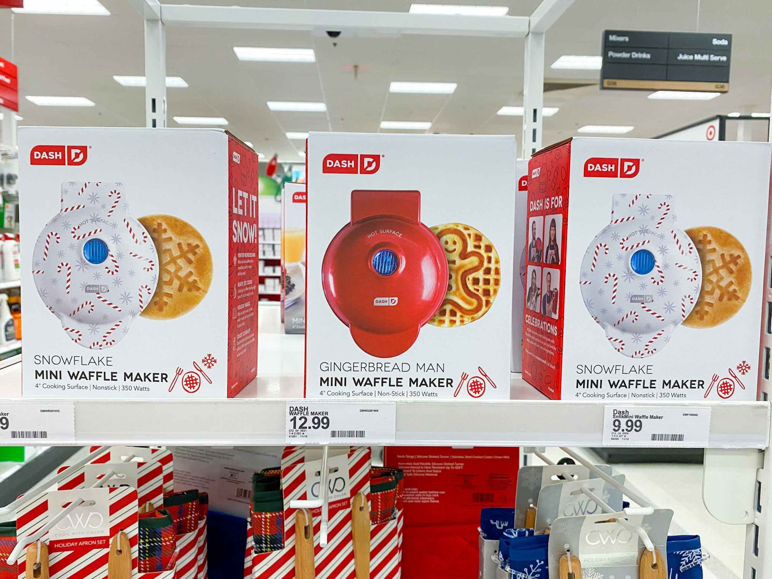 dash holiday waffle makers on a target shelf
