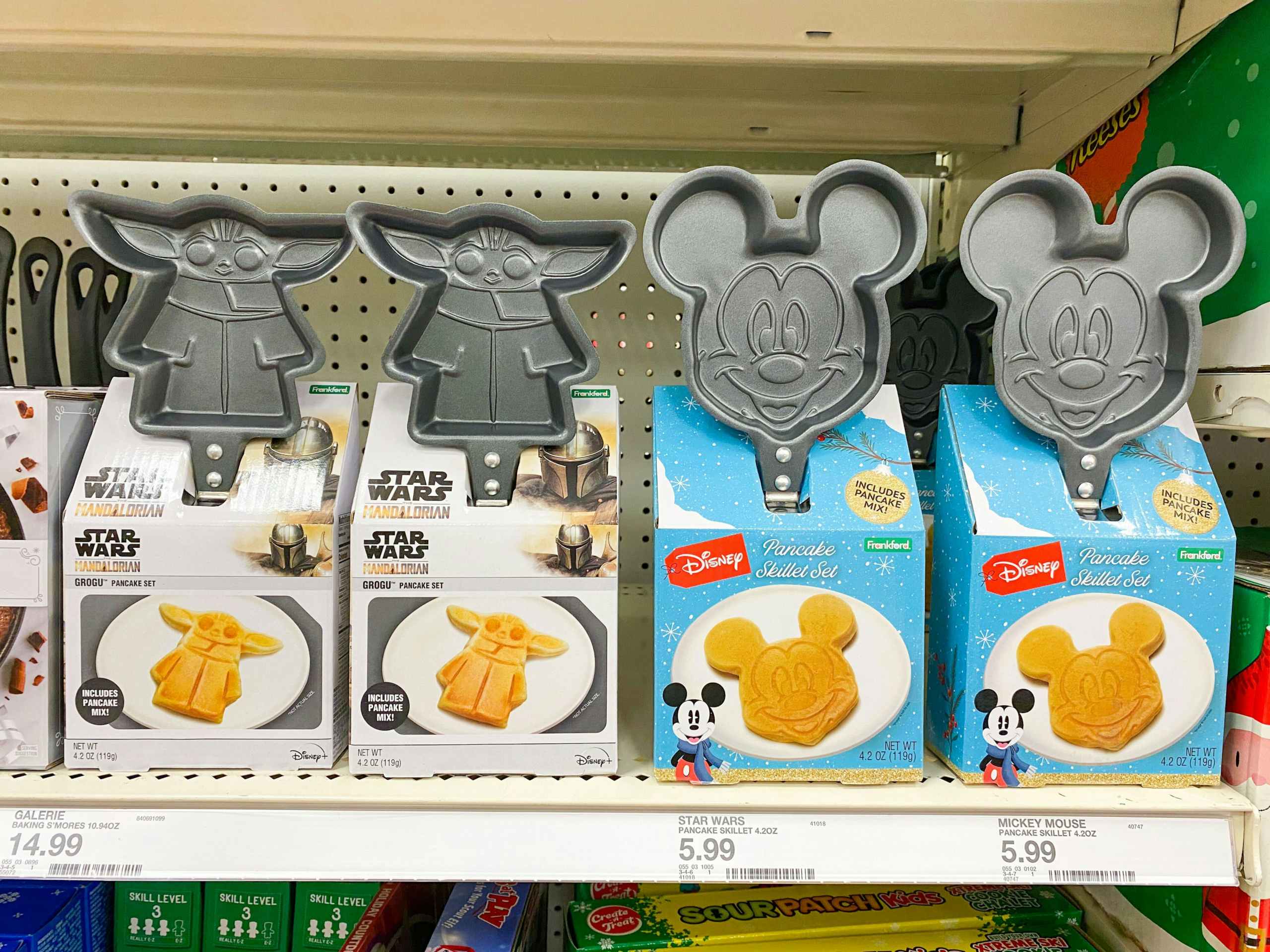 baby yoda and mickey mouse pancake skillet gift sets on a target shelf