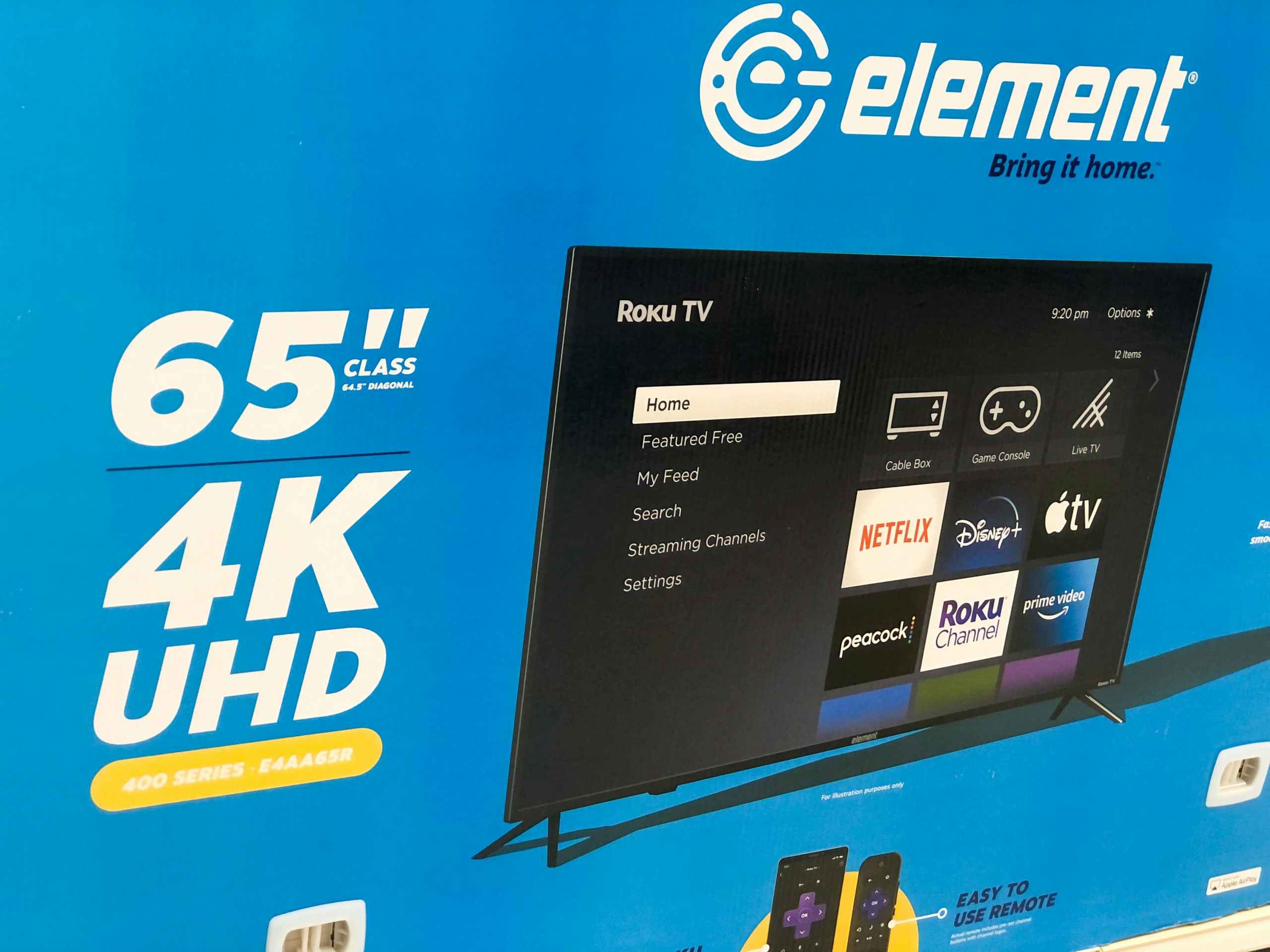 diagonal corner shot of 65" tv box