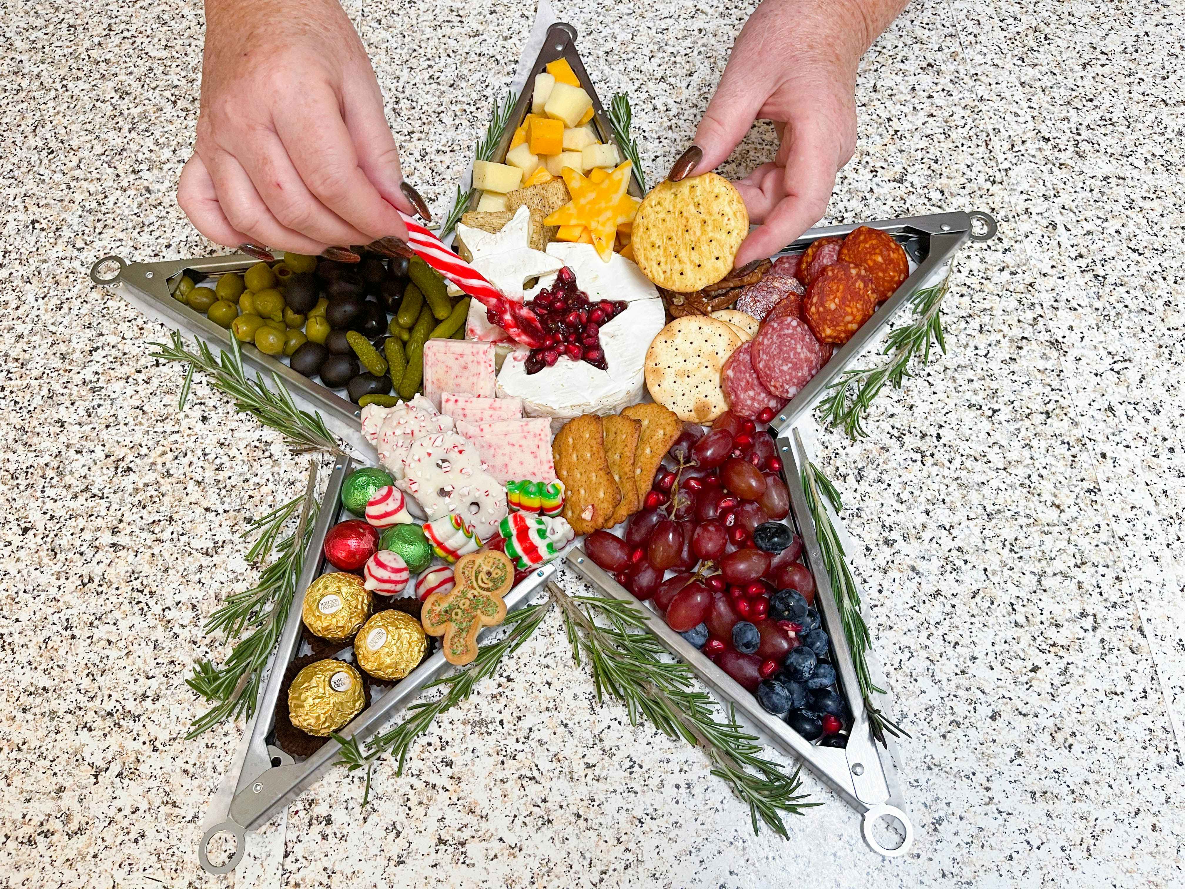 star shaped meat and cheese board made with tongs 