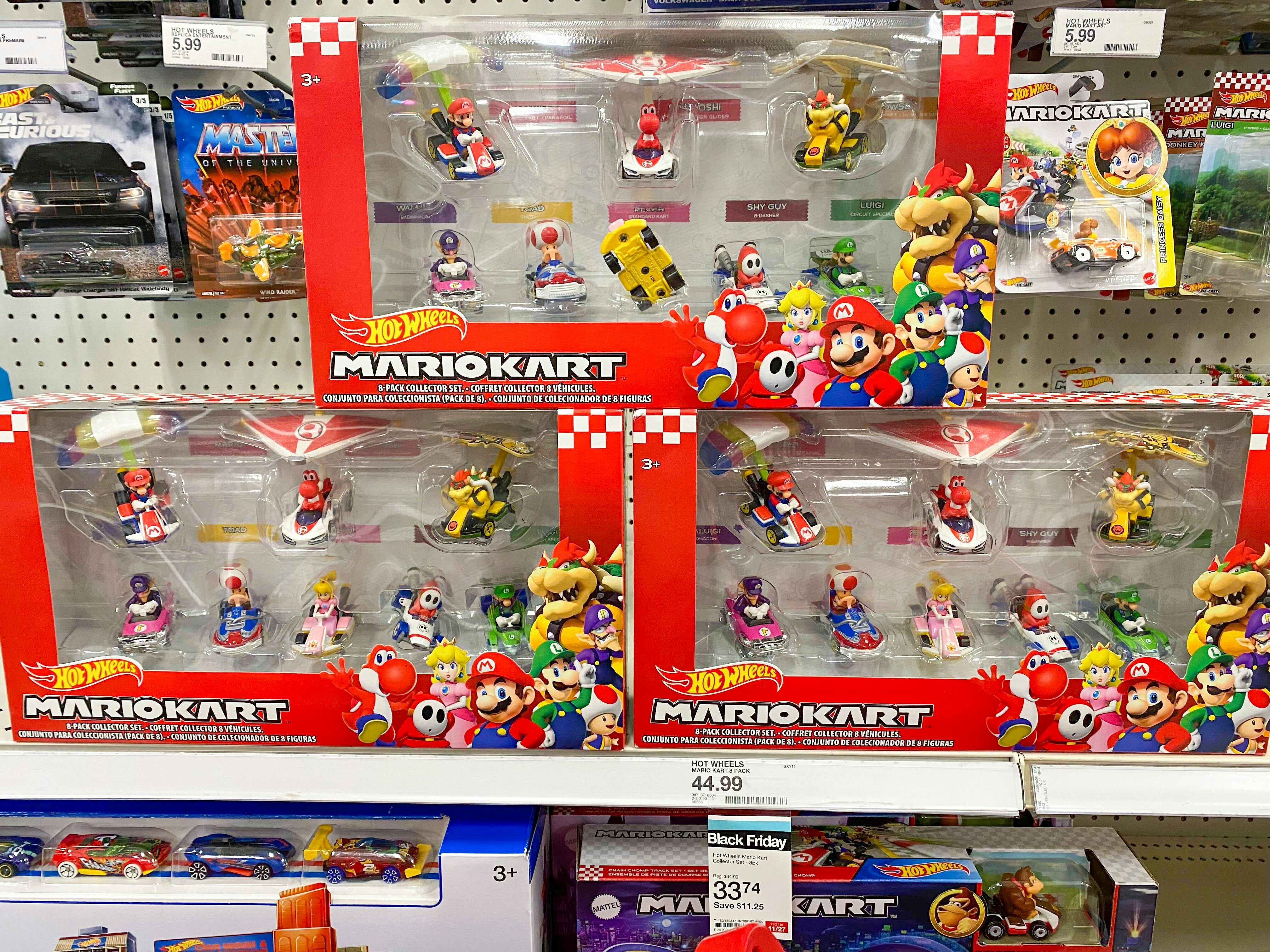 stacked display of Hot wheels MarioKart on Target store shelf