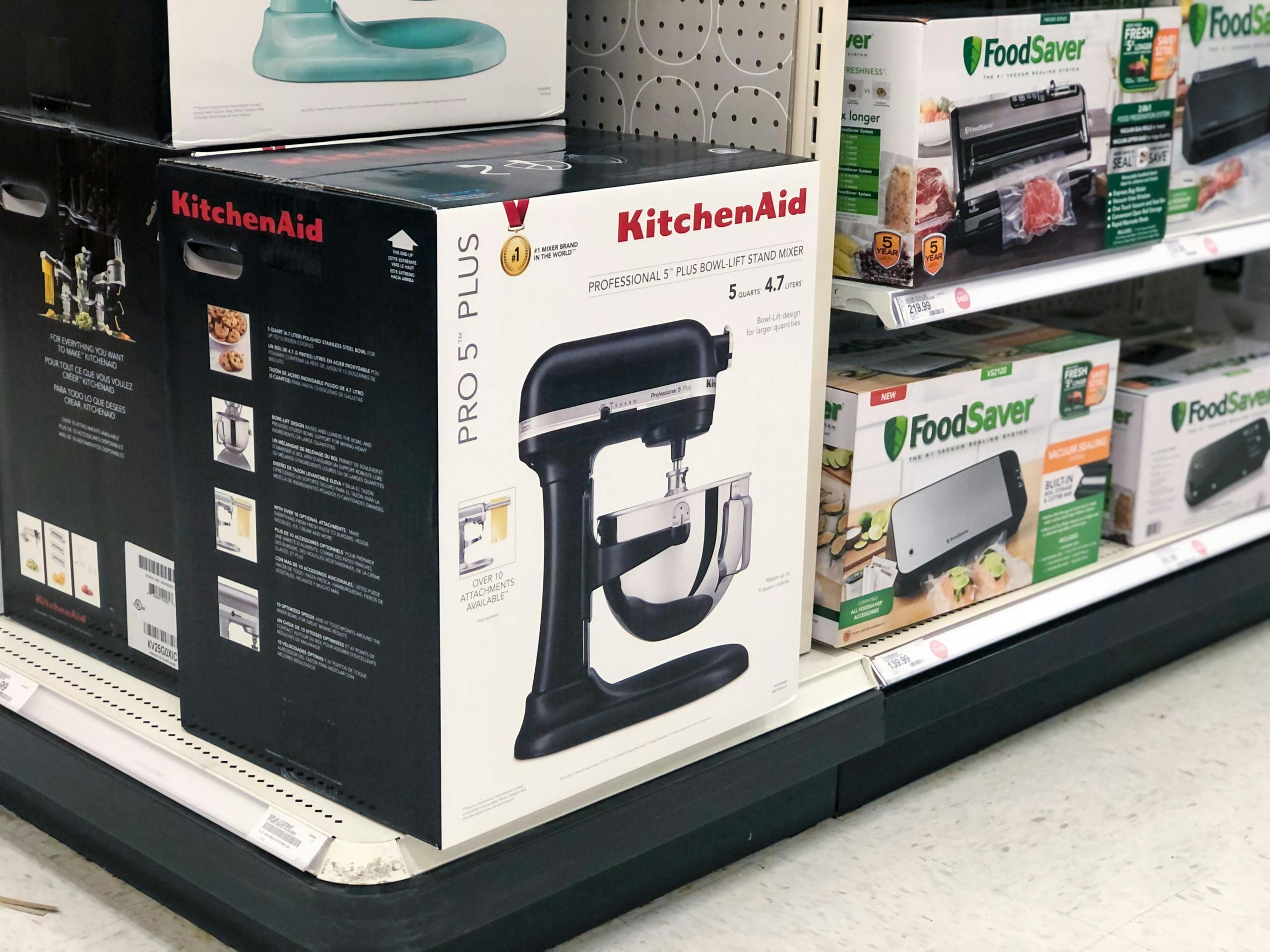 boxes of KitchenAid mixers on display at Target