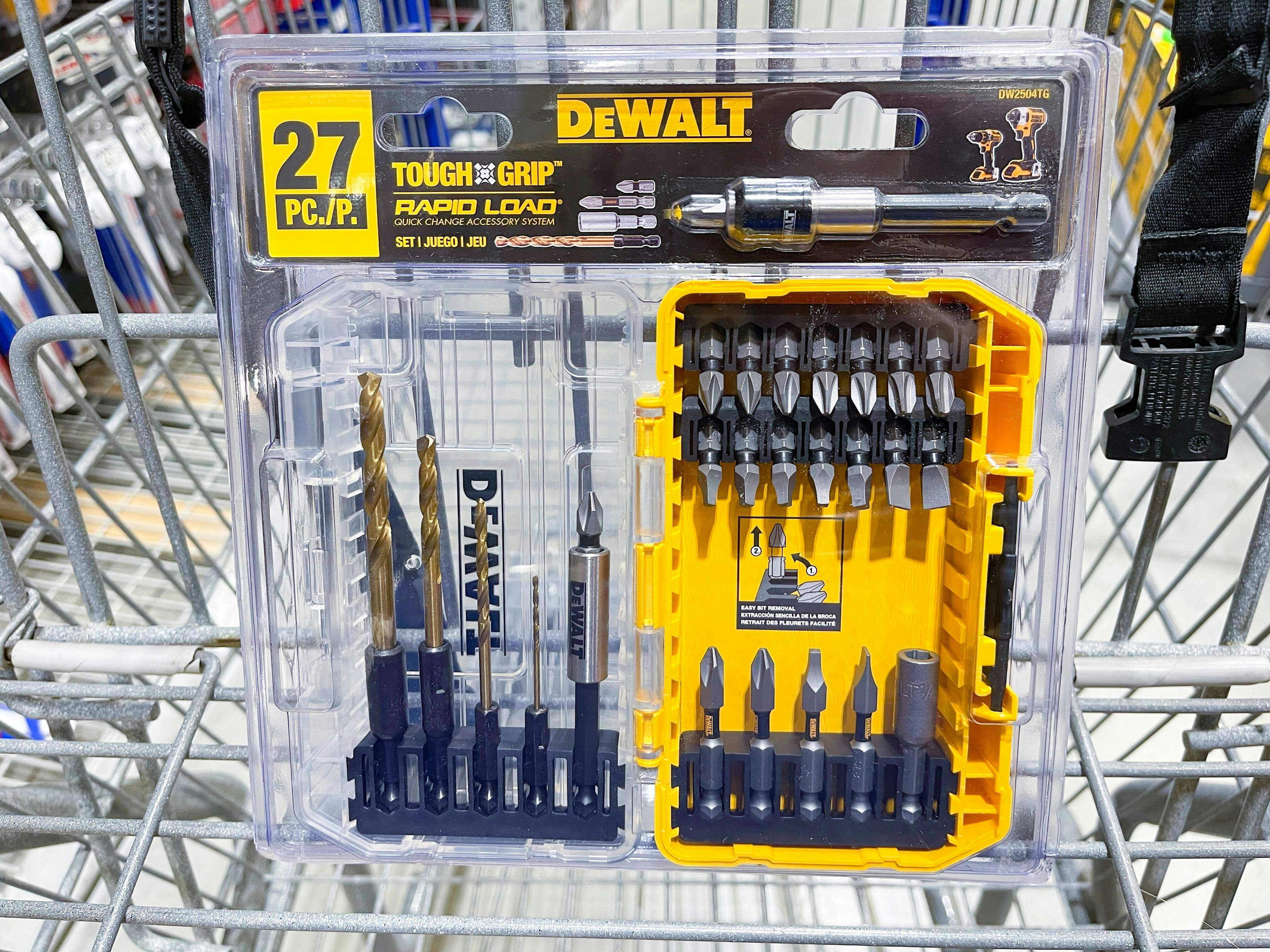 lowes cart with dewalt drill bits in it