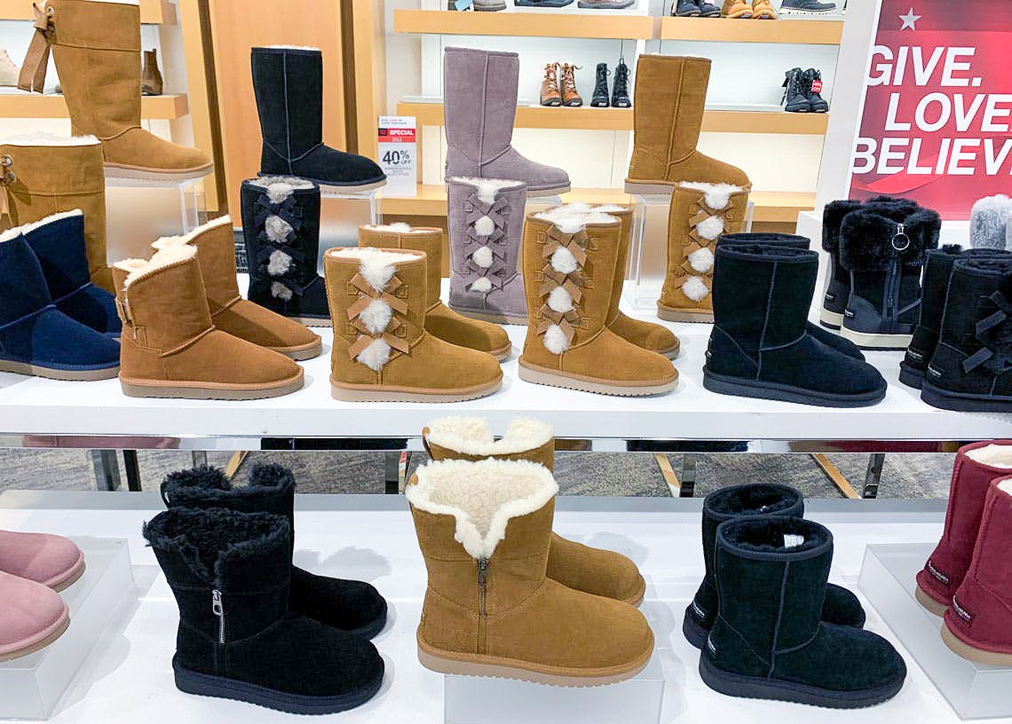 A variety of ugg boots on display at macy's during after christmas shoe sale