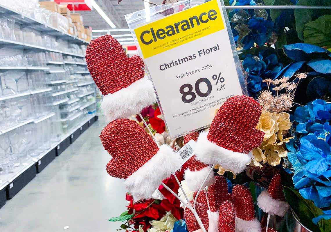 after holiday Christmas decor on clearance at Michaels stores