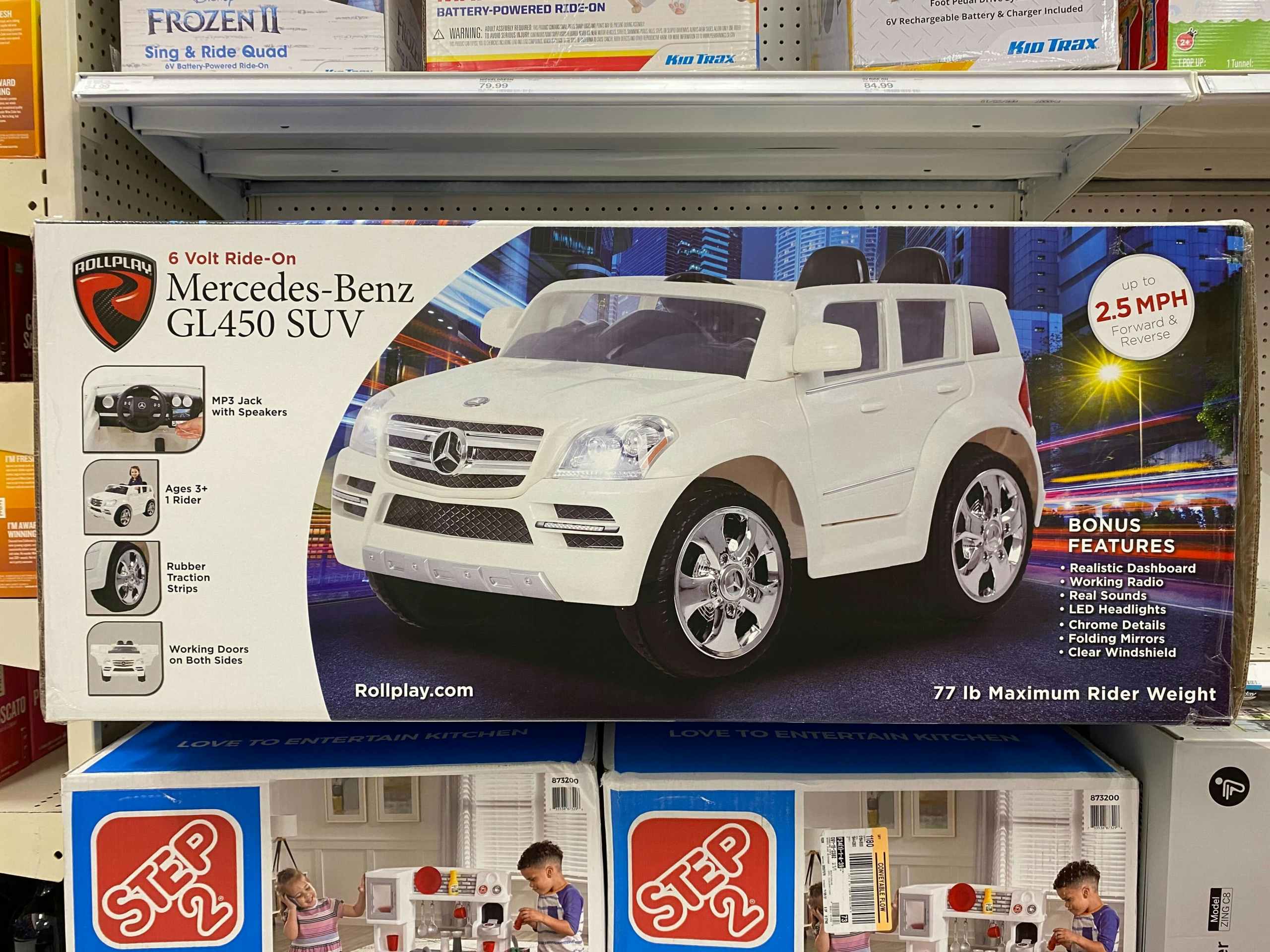 roll play mercedes-benz powered ride-on on a target shelf