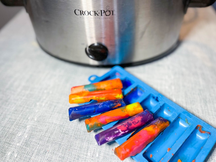 broken crayons in model in crock pot