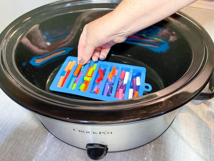 broken crayons in model in crock pot