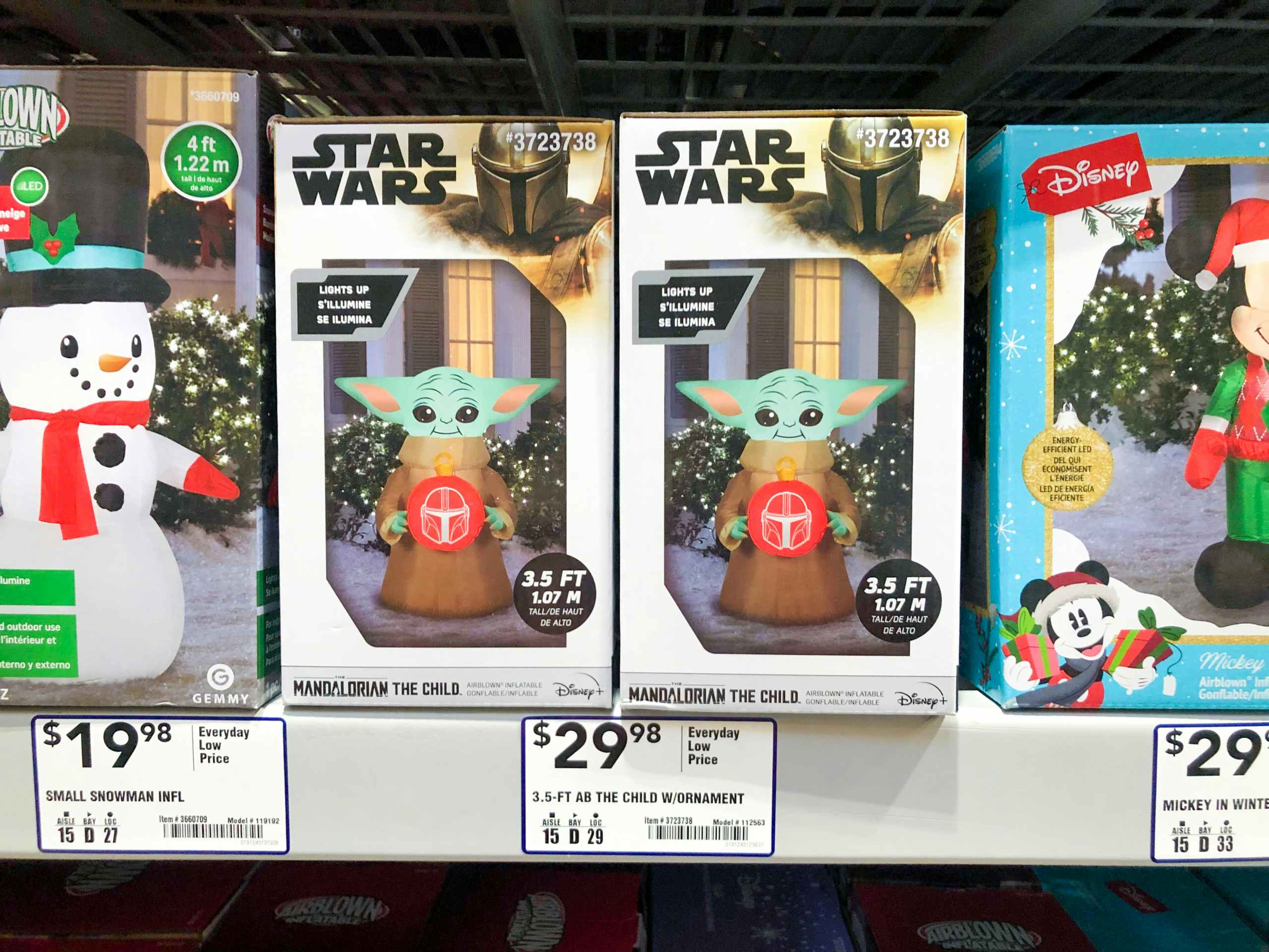 baby yoda inflatable in box on store shelf