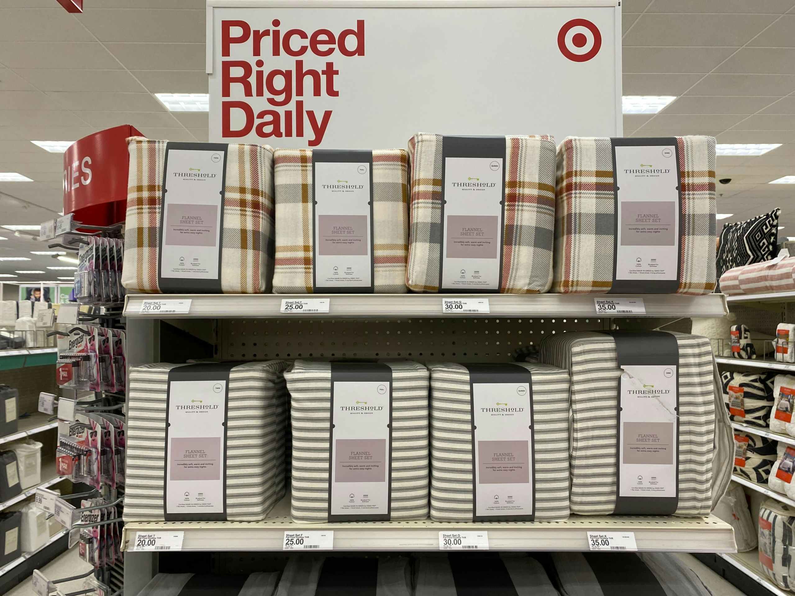 threshold flannel sheet sets on a target shelf