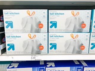 up and up kitchen trash bags on a target shelf