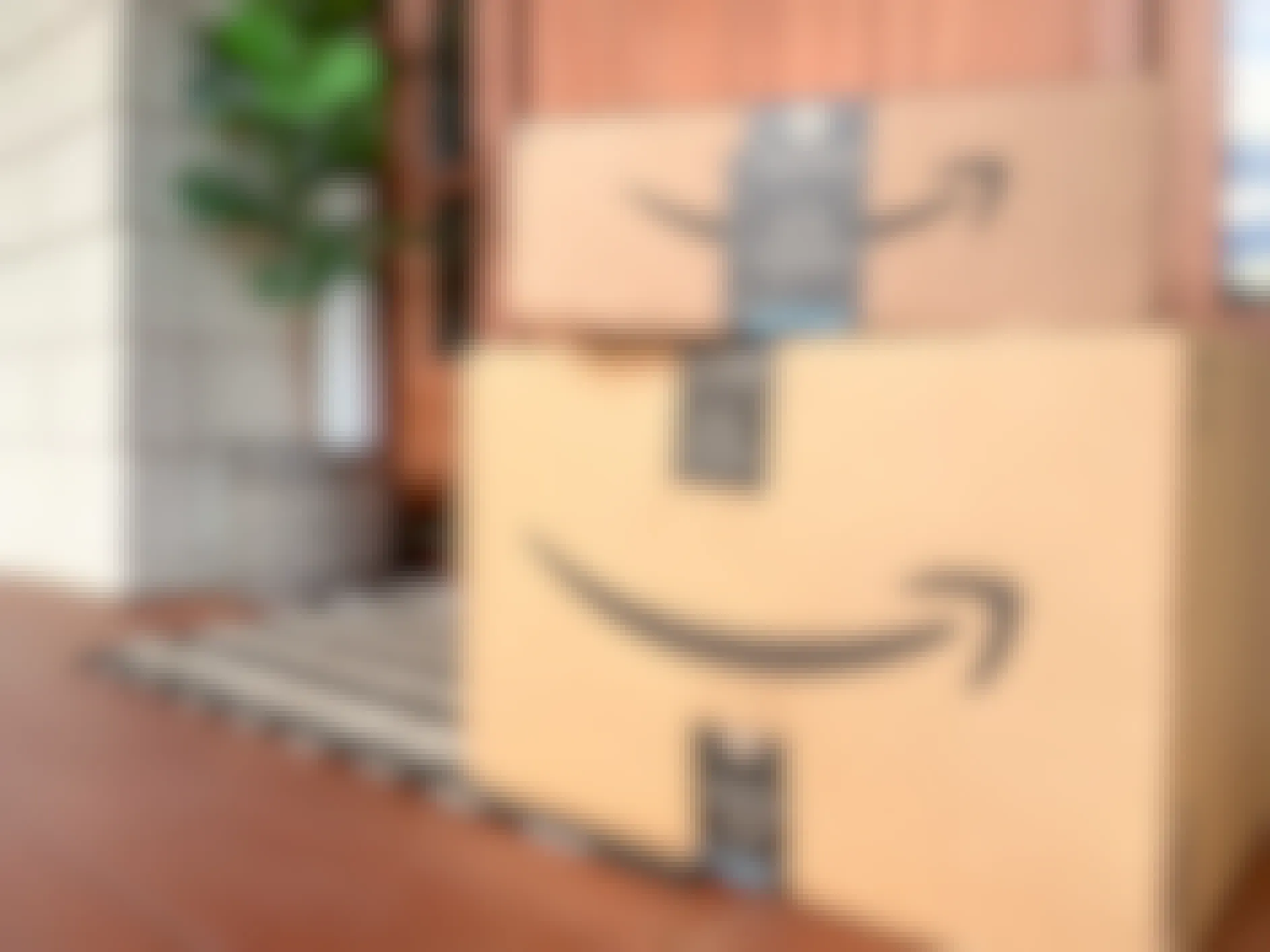 amazon boxes stacked near front door