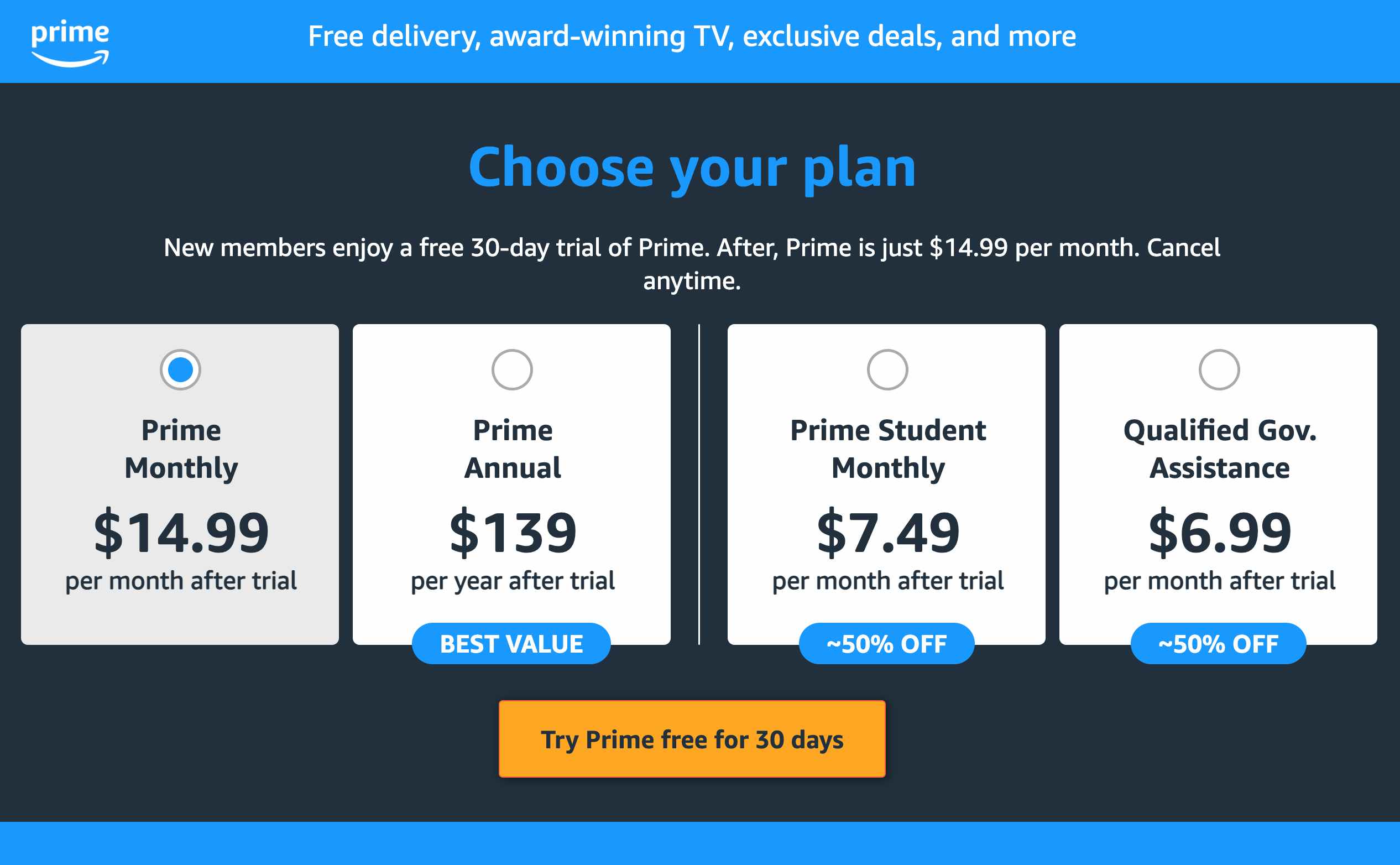 Cost for 2025 amazon prime tv