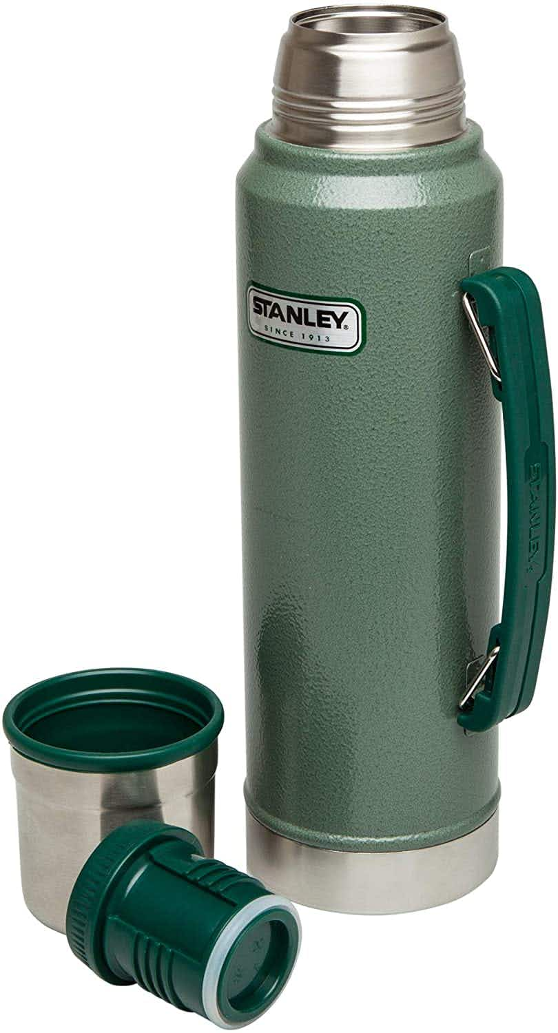 A Stanley green water bottle.