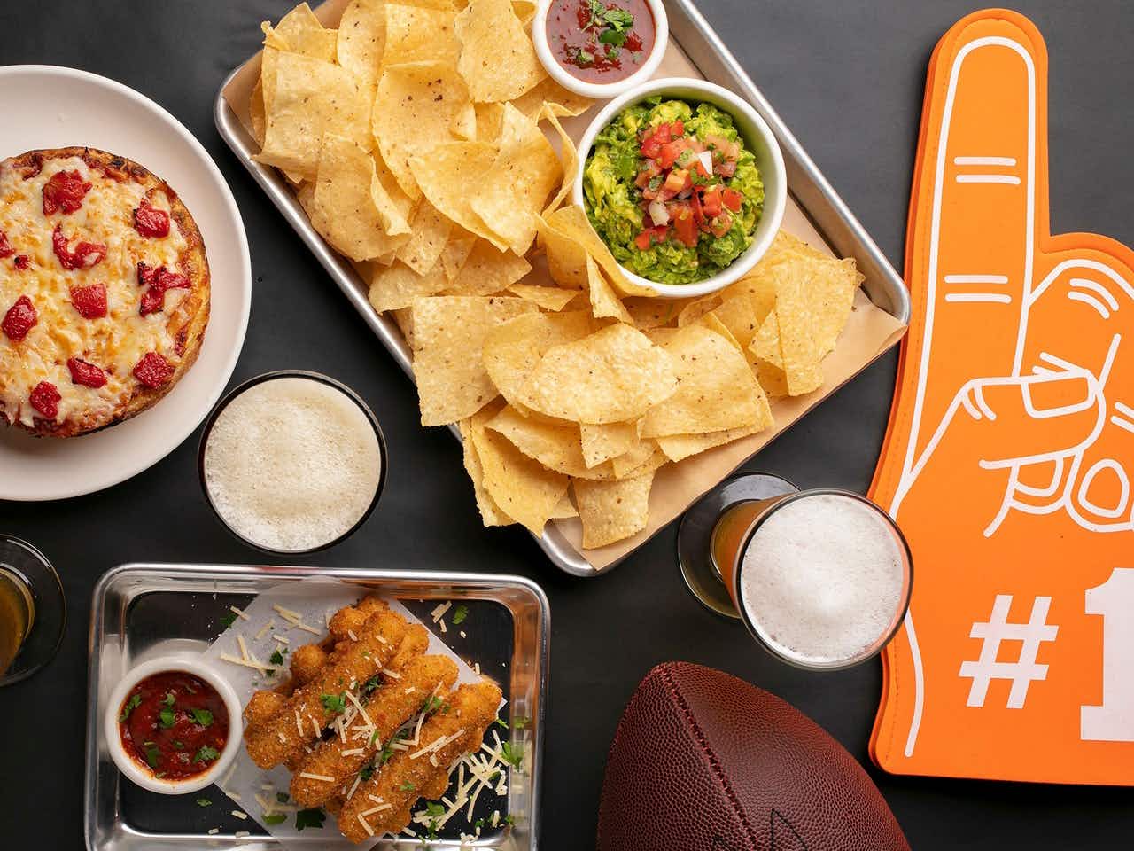 Chips, salsa, and other appetizers from BJ's restaurant