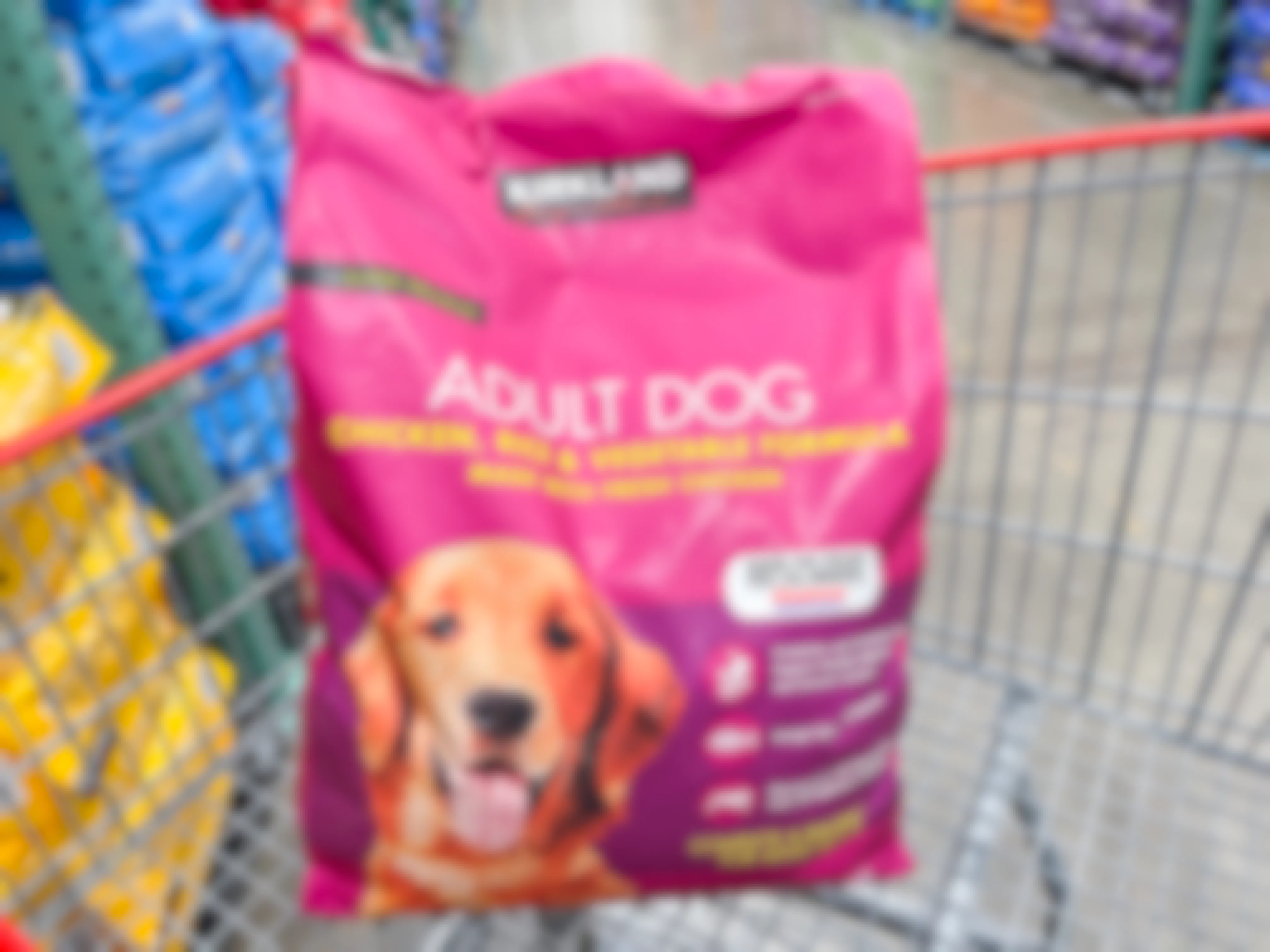 bag of dog food in cart