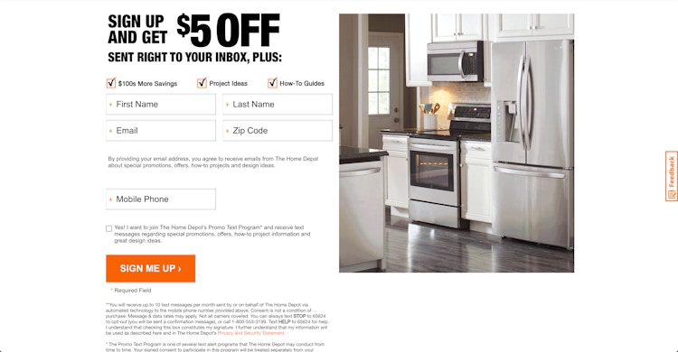 Home Depot email alerts