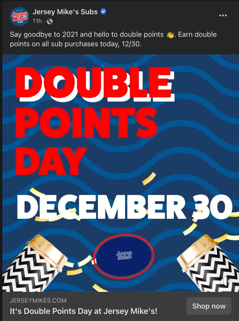 Jersey Mike's Facebook double points