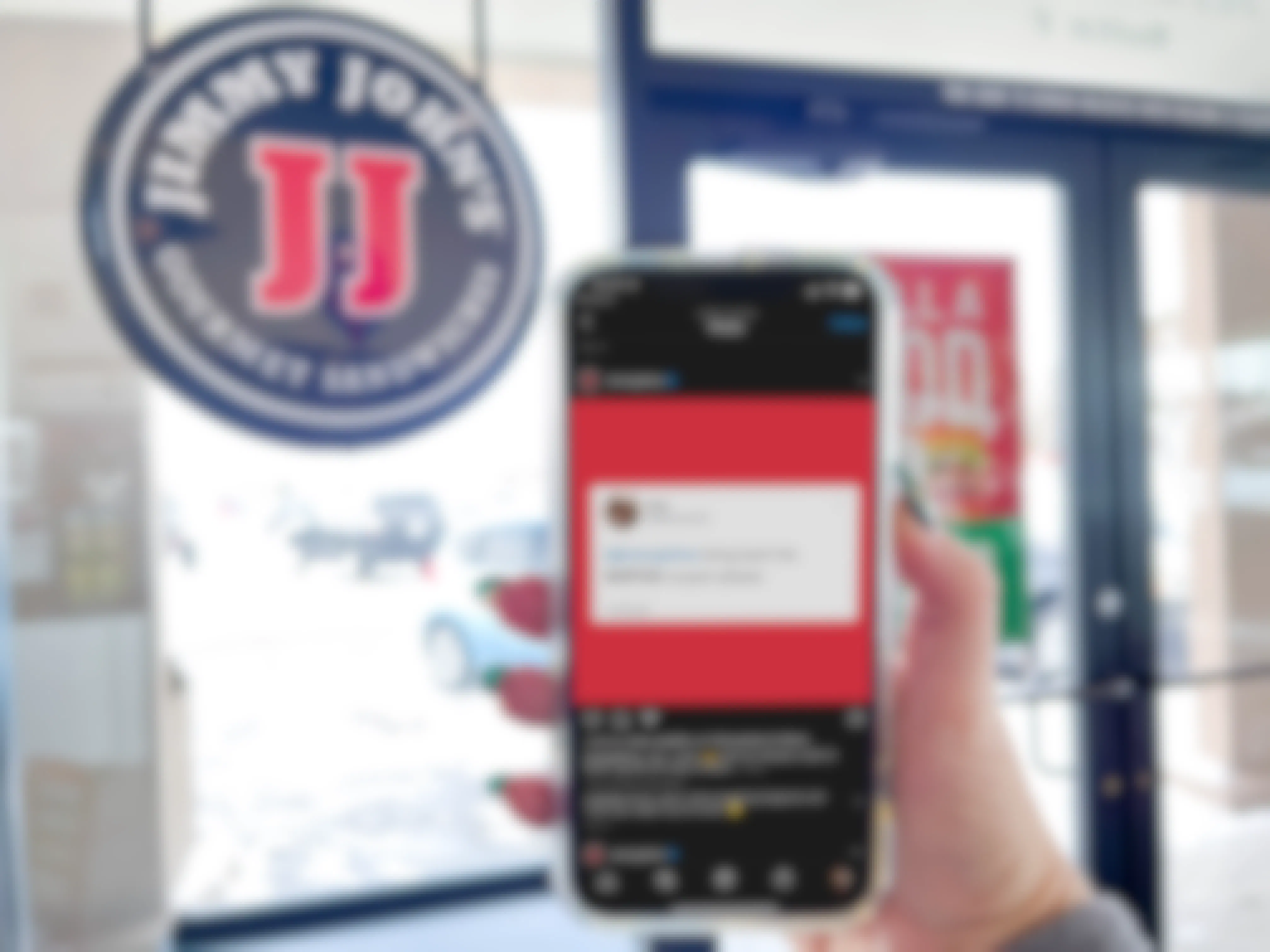 hand holding phone with jimmy johns app
