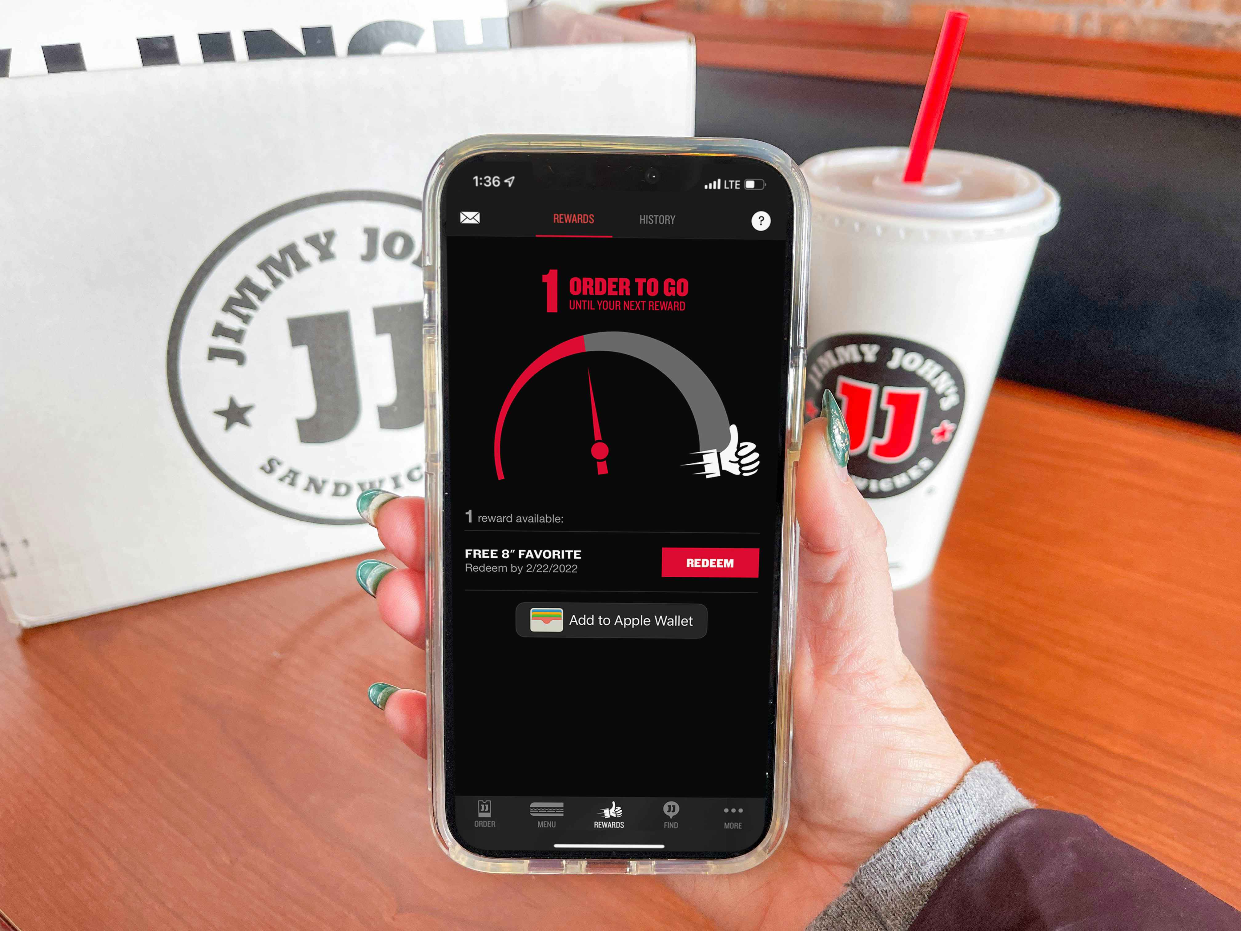 hand holding phone with jimmy johns app